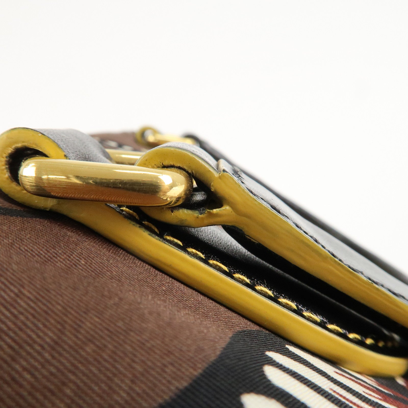 PRADA Triangle Logo Nylon Leather 2Way Bag Shoulder Bag Hand Bag Floral Print Brown Yellow BN2741 Used