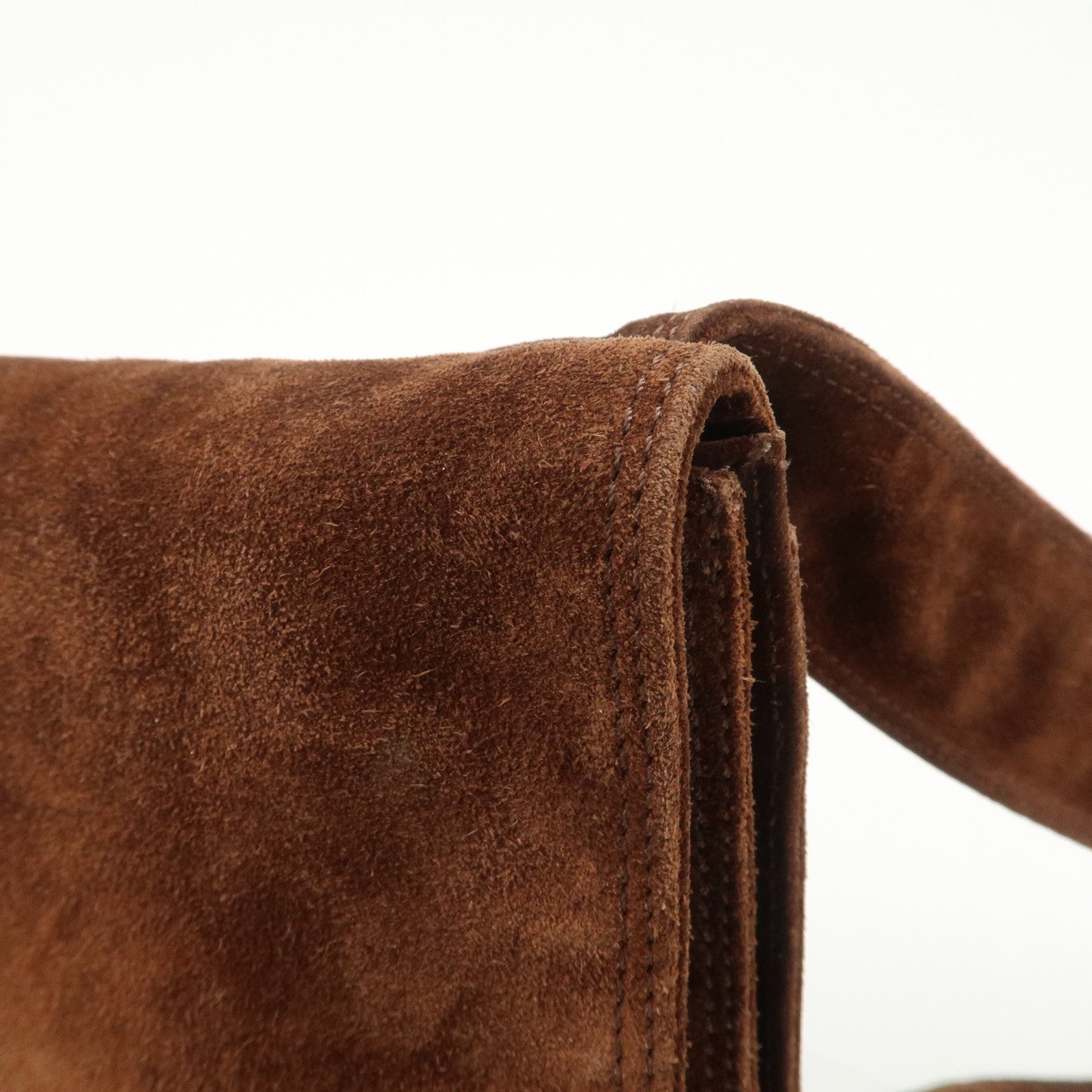 CHANEL Logo Suede Shoulder Bag Crossbody Bag Brown Used