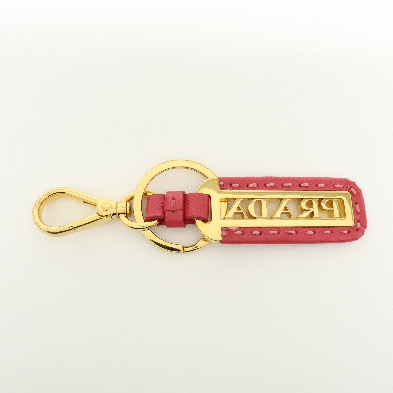 PRADA Logo Leather Metal Bag Charm Key Charm Pink Gold