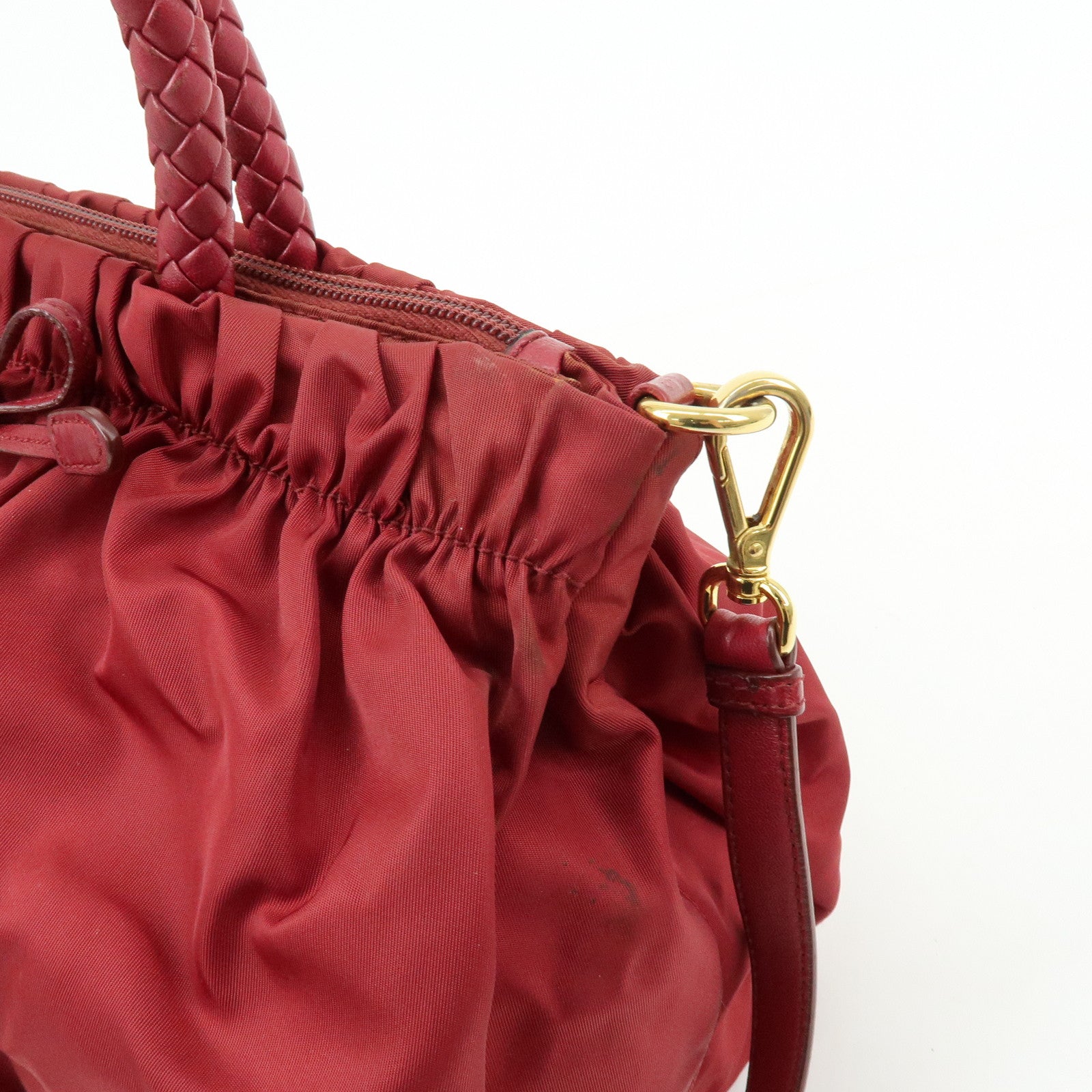 PRADA Nylon Leather Ribbon 2Way Bag Hand Bag Shoulder Bag Red
