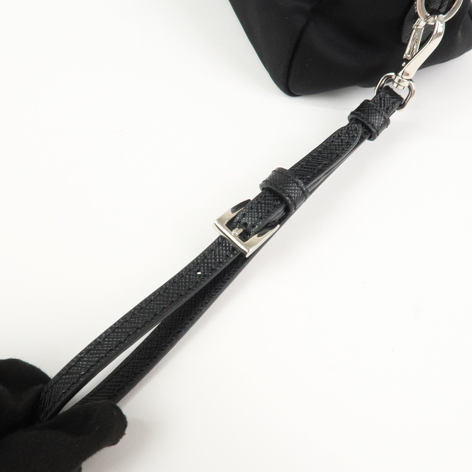 PRADA Logo Nylon Leather Pouch Cosmetic Pouch Black 1NE693