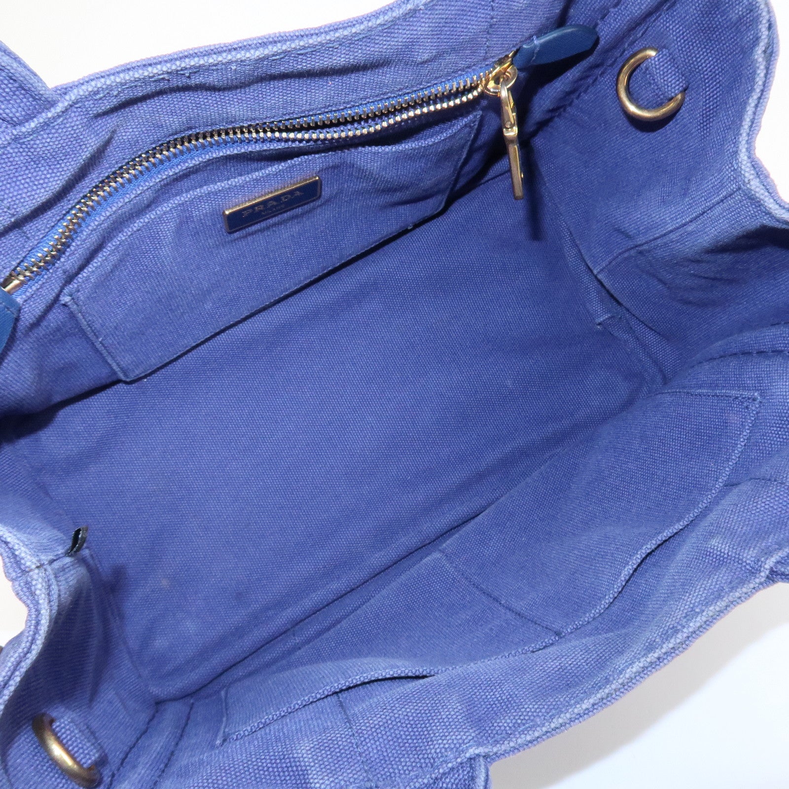 PRADA Logo Canapa Canvas 2Way Tote Bag Hand Bag Navy B2642B Used