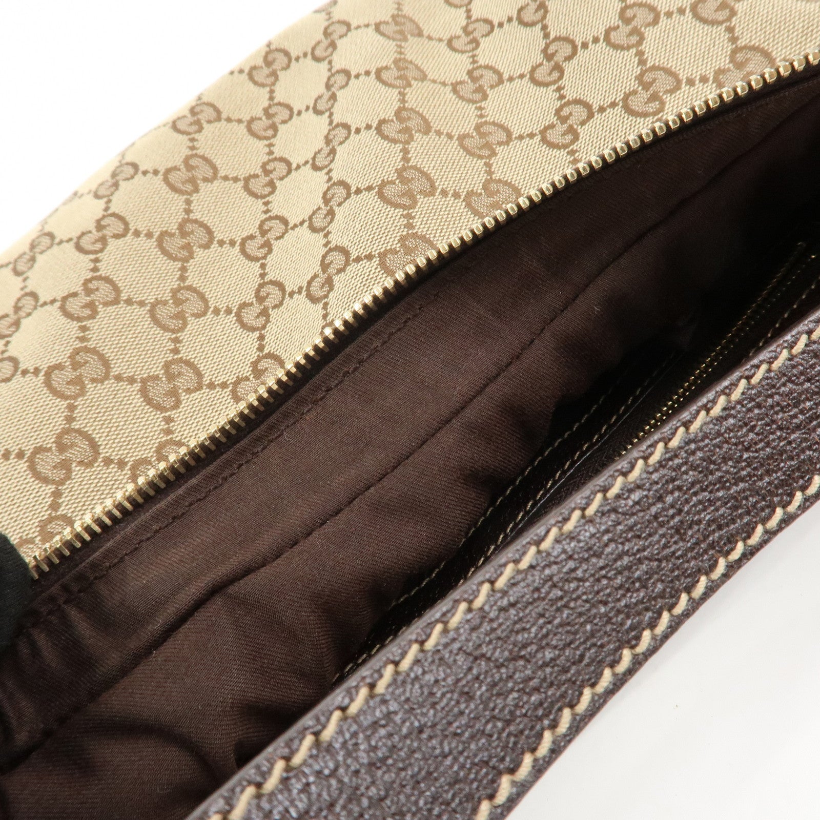 GUCCI GG Canvas Leather Shoulder Bag Hand Bag Beige Brown 153010