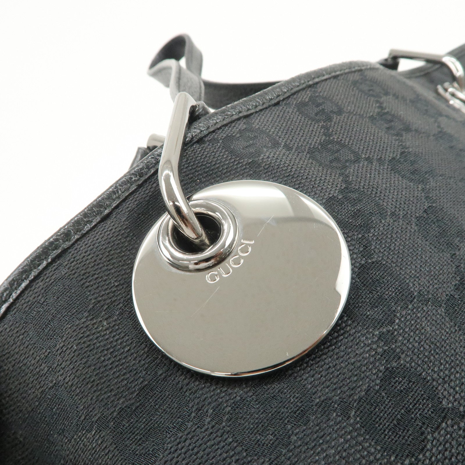 GUCCI Logo GG Canvas Leather Tote Bag Hand Bag Black 120836