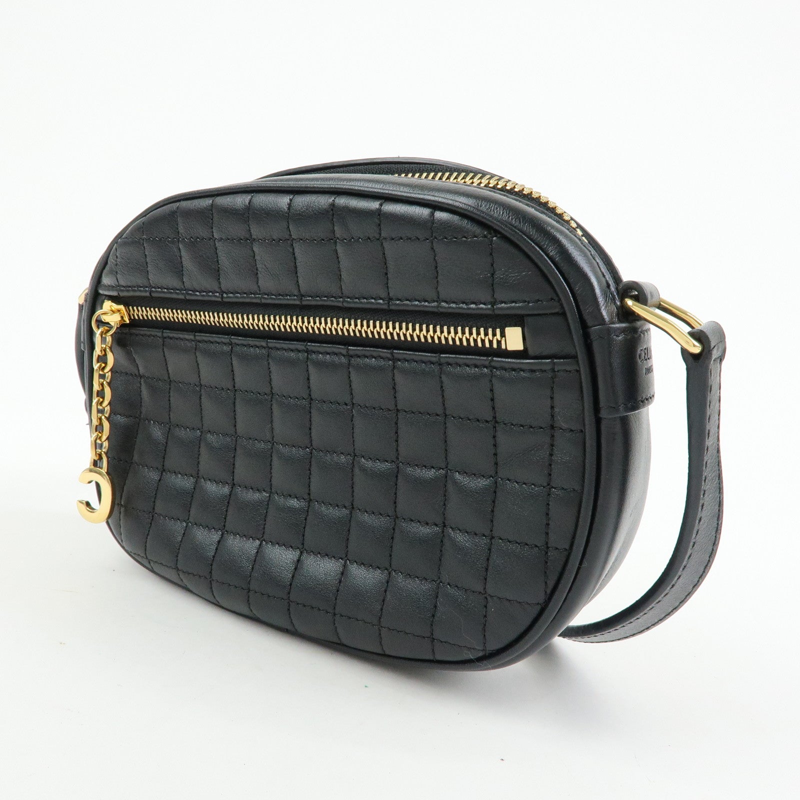 CELINE C Charm Leather Shoulder Bag Crossbody Bag Camera Bag Black