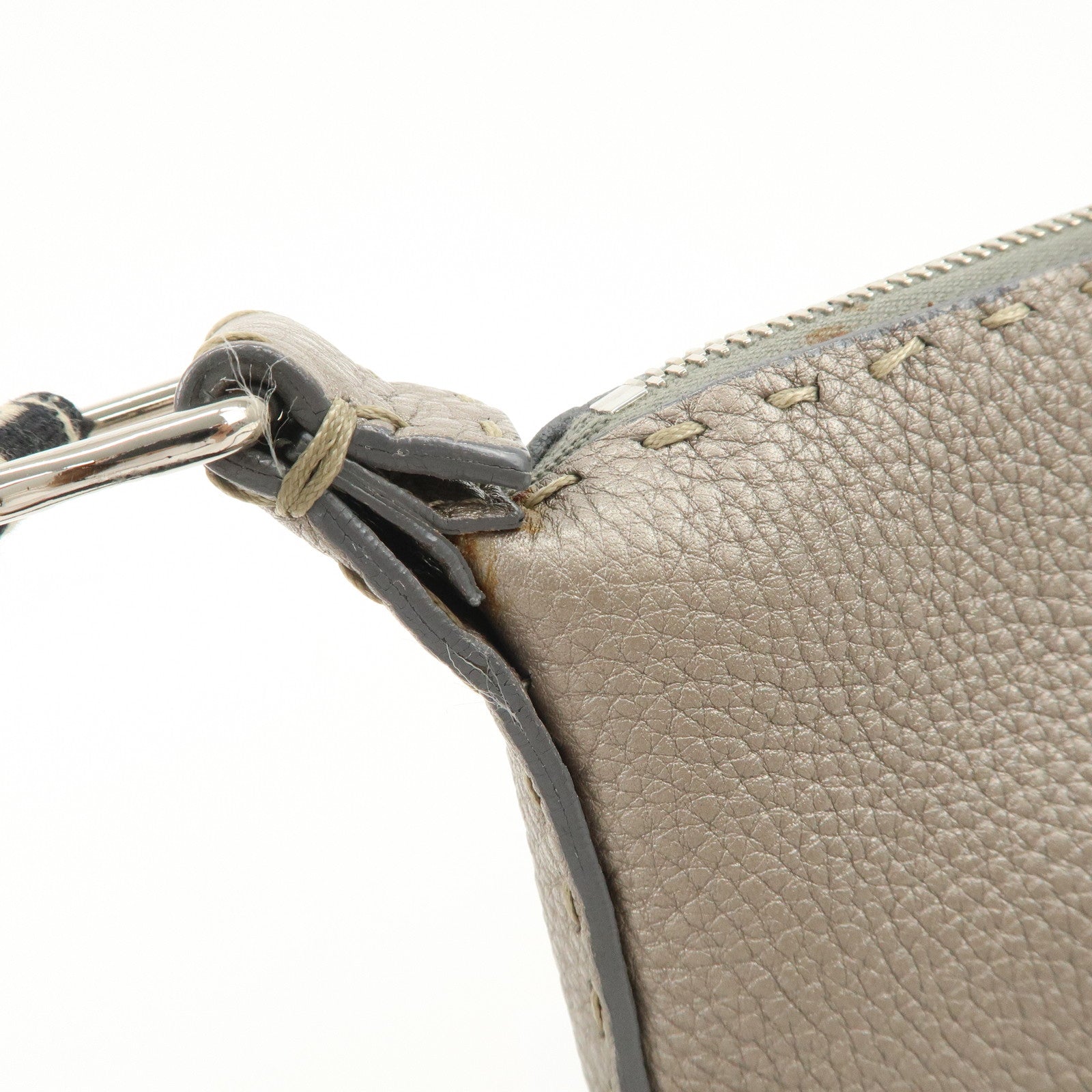 FENDI Selleria Leather Shoulder Crossbody Bag Metallic Gray 8BT092