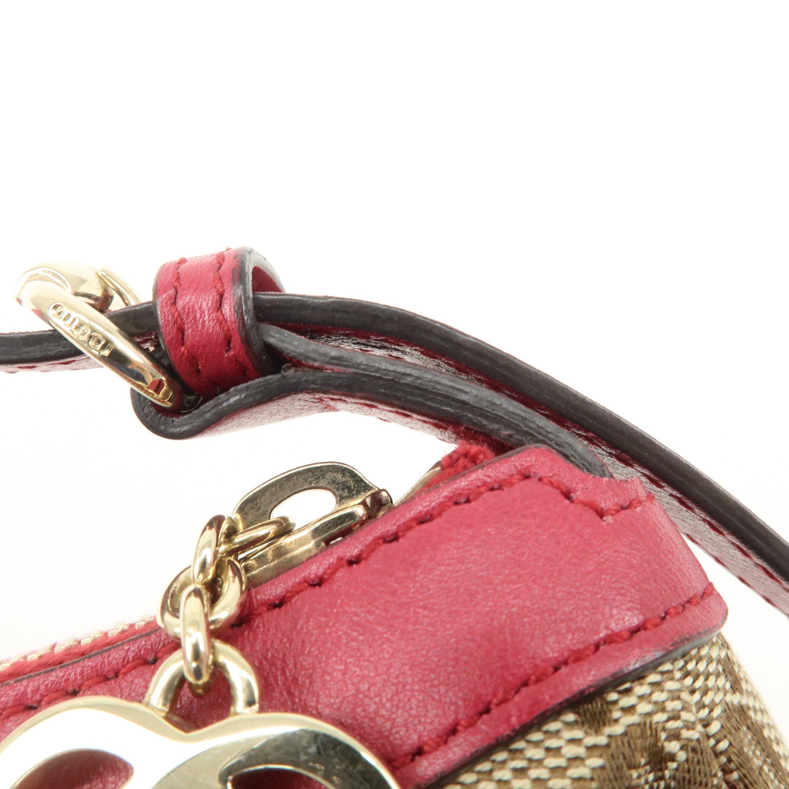 GUCCI Lovely Heart GG Canvas Leather Hand Bag Beige Red 245938 Used