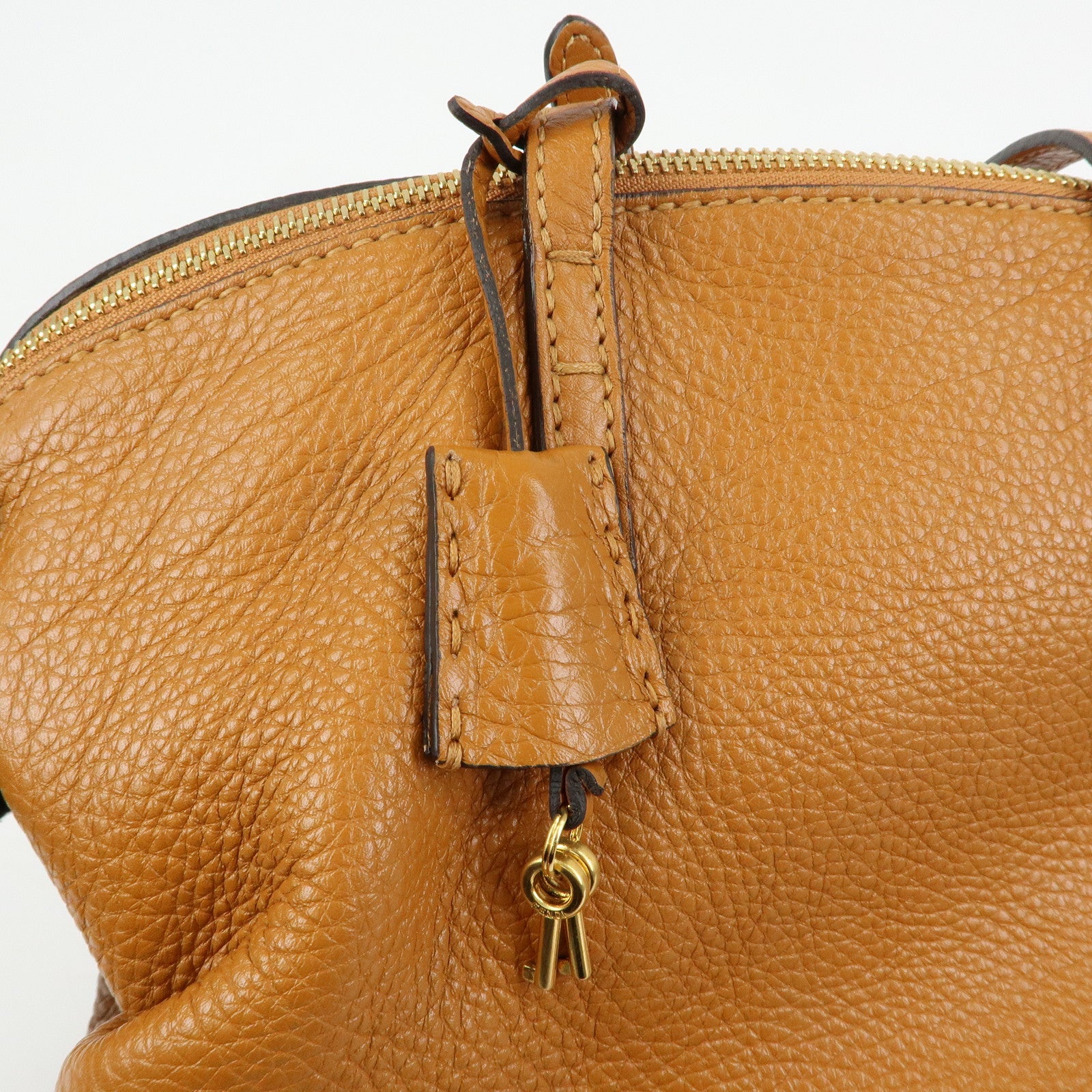 FENDI Chameleon Selleria Leather Tote Bag Shoulder Bag Brown 8BN232