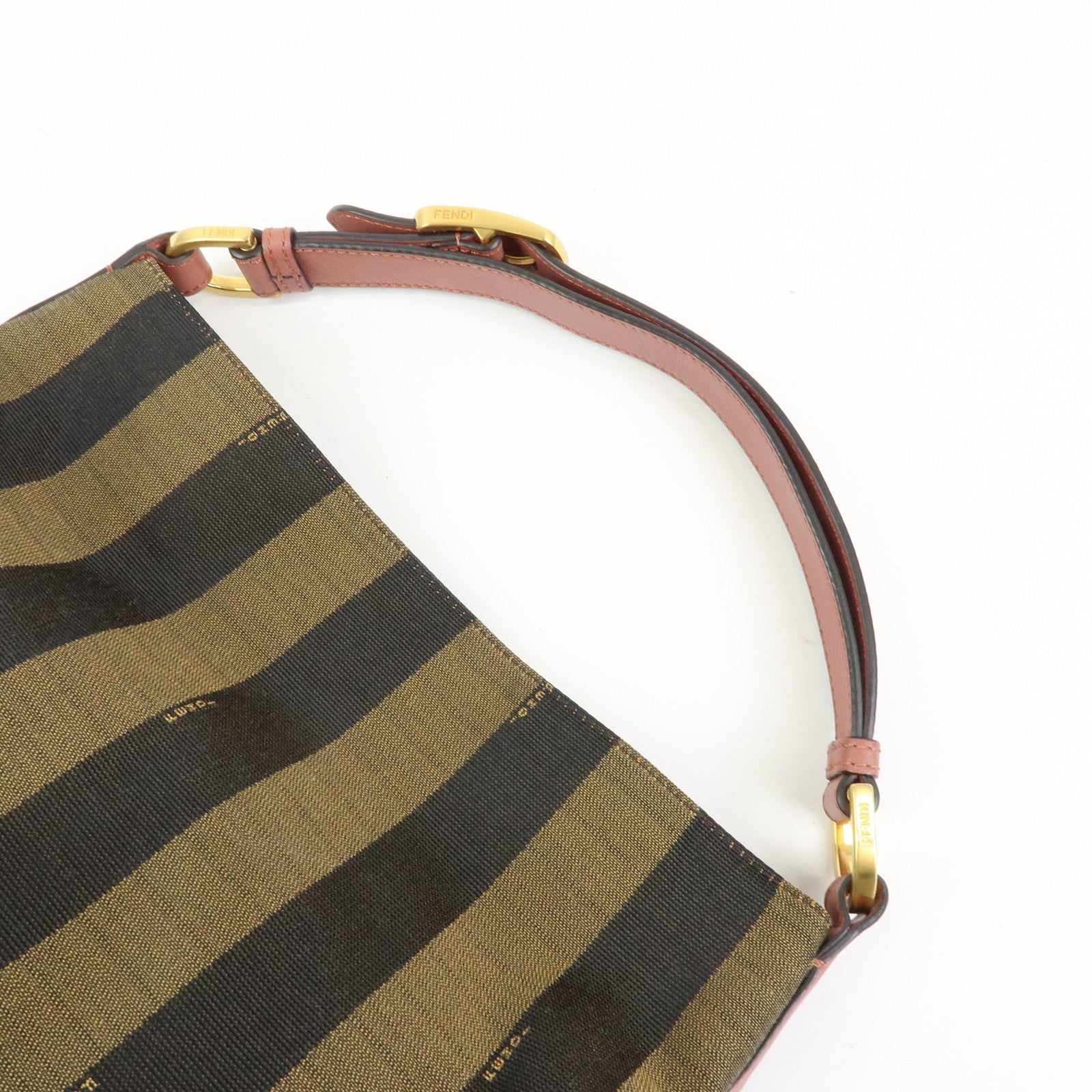 FENDI Pequin Canvas Leather Shoulder Bag Brown Pink 8BR669