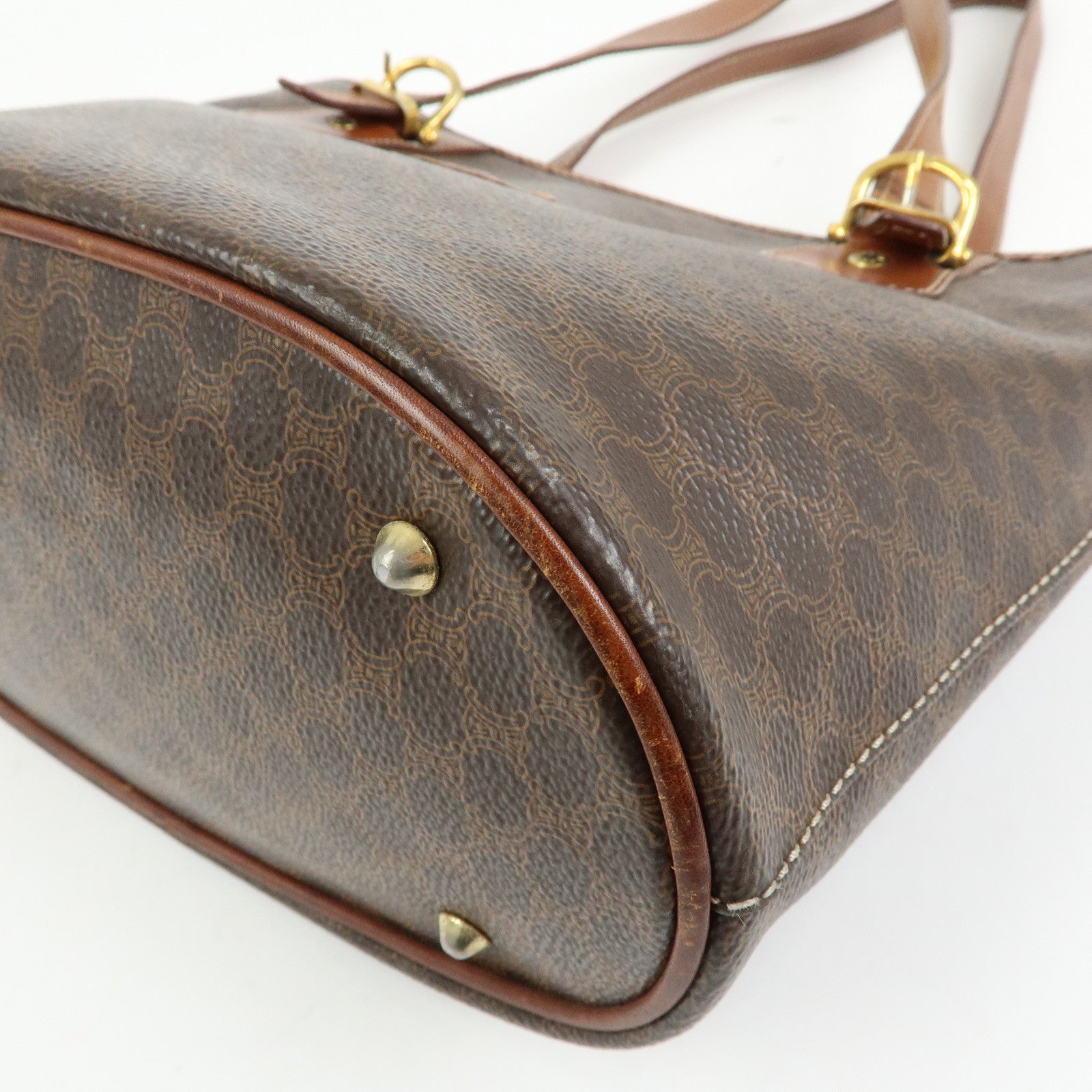 CELINE Macadam PVC leather Tote Bag Hand Bag Shoulder Bag Brown