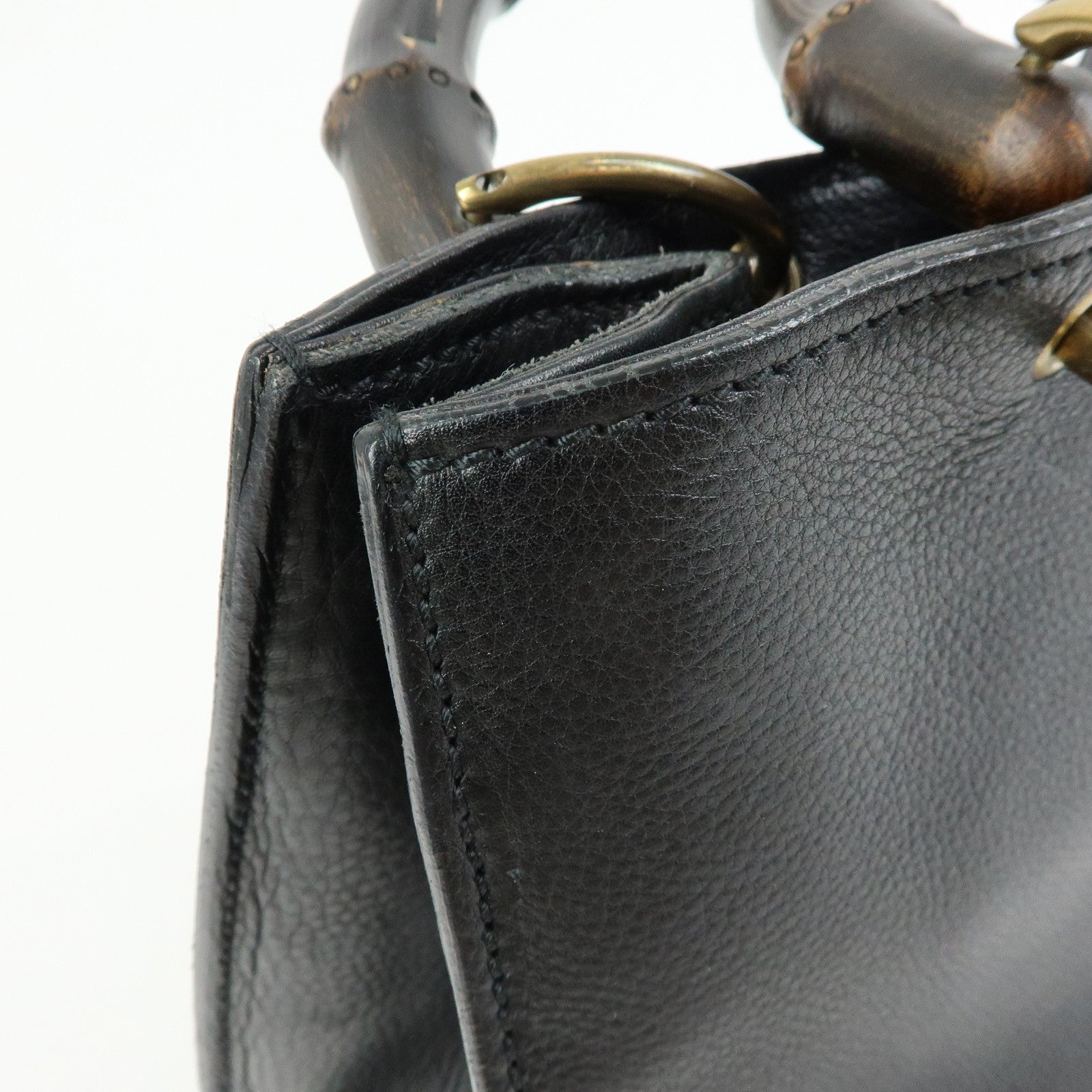 GUCCI Bamboo Leather Tote Bag Hand Bag Black 109138