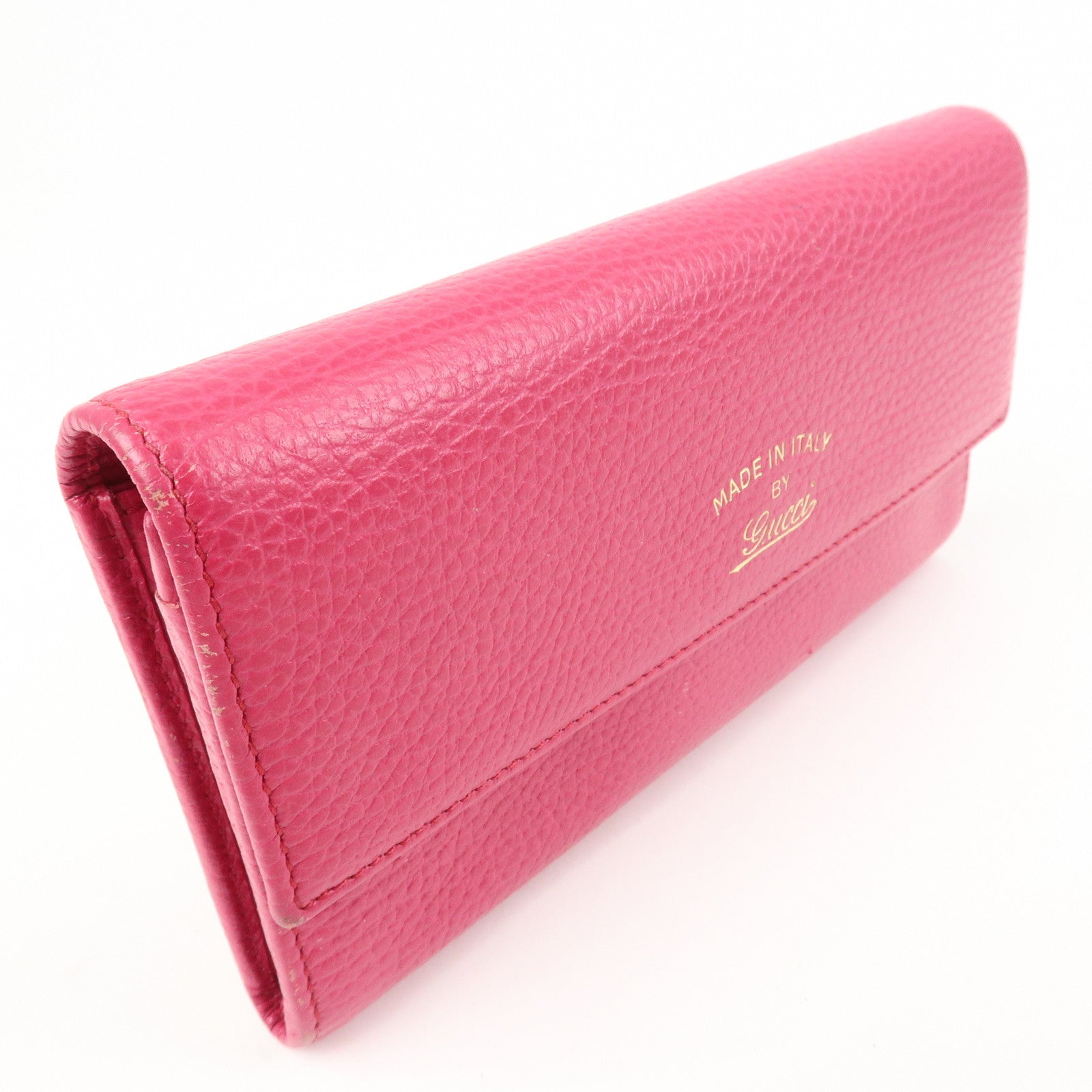 GUCCI Swing Logo Leather Flap Long Wallet Pink 354496