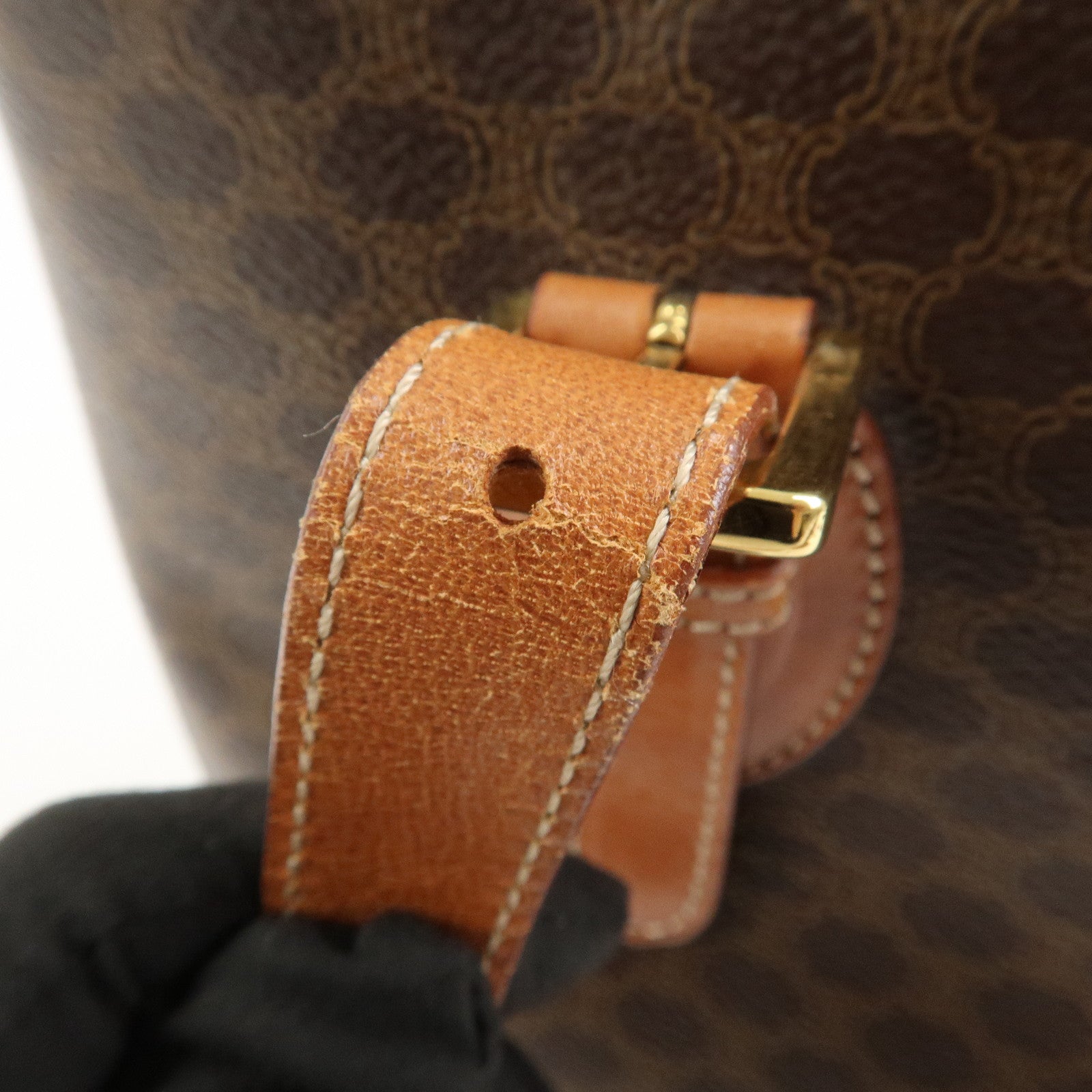 CELINE Macadam PVC Canvas Leather Tote Bag Hand Bag Brown