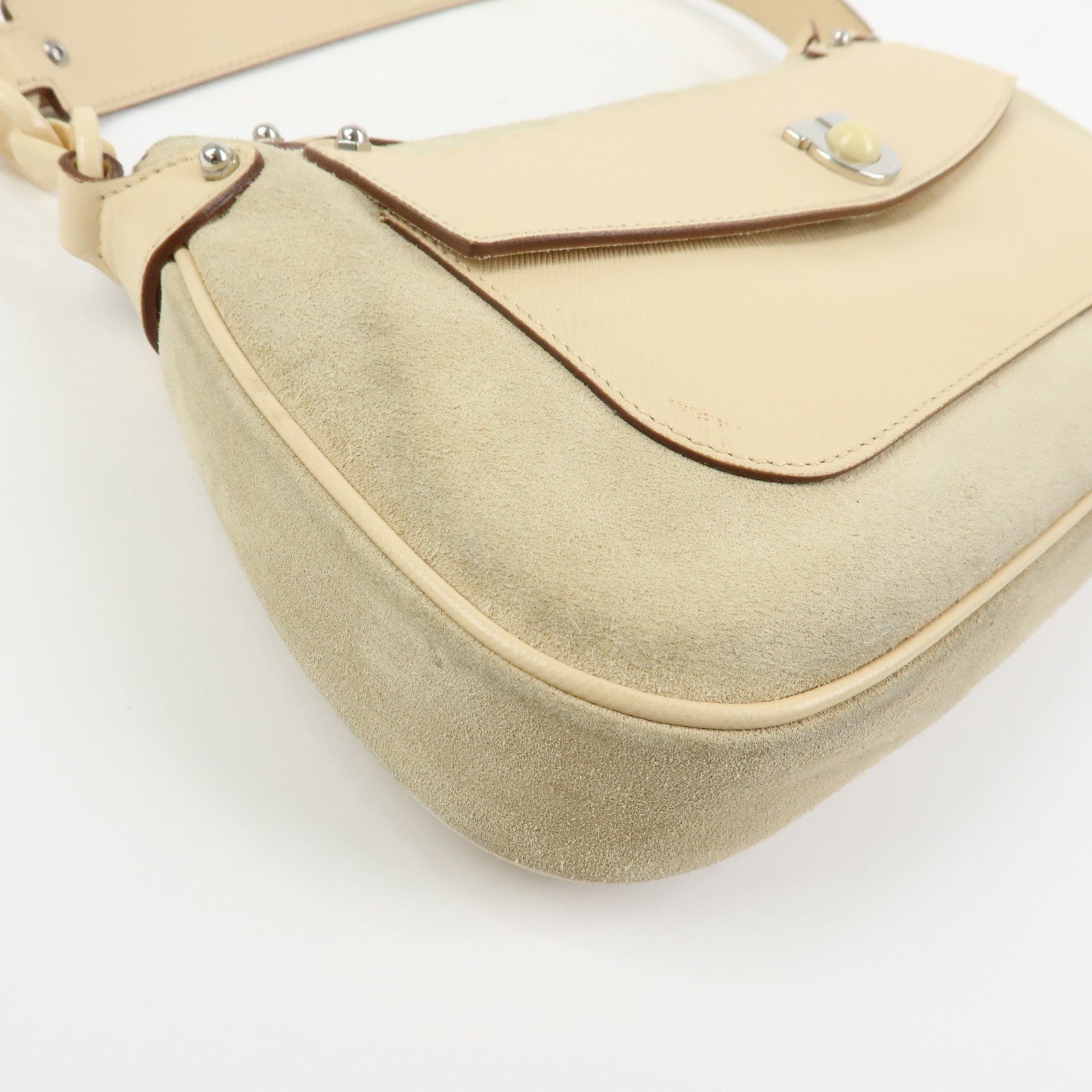 Ferragamo Gancini Suede Leather Shoulder Bag Hand Bag Beige