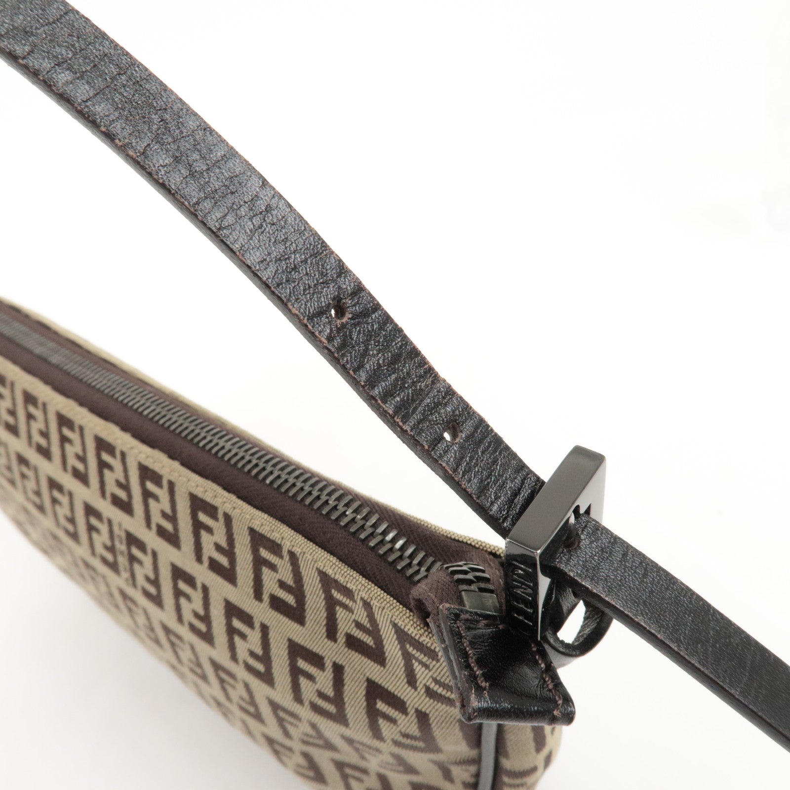 FENDI Zucchino Canvas Leather Shoulder Bag Hand Bag Brown 8BR144 Used