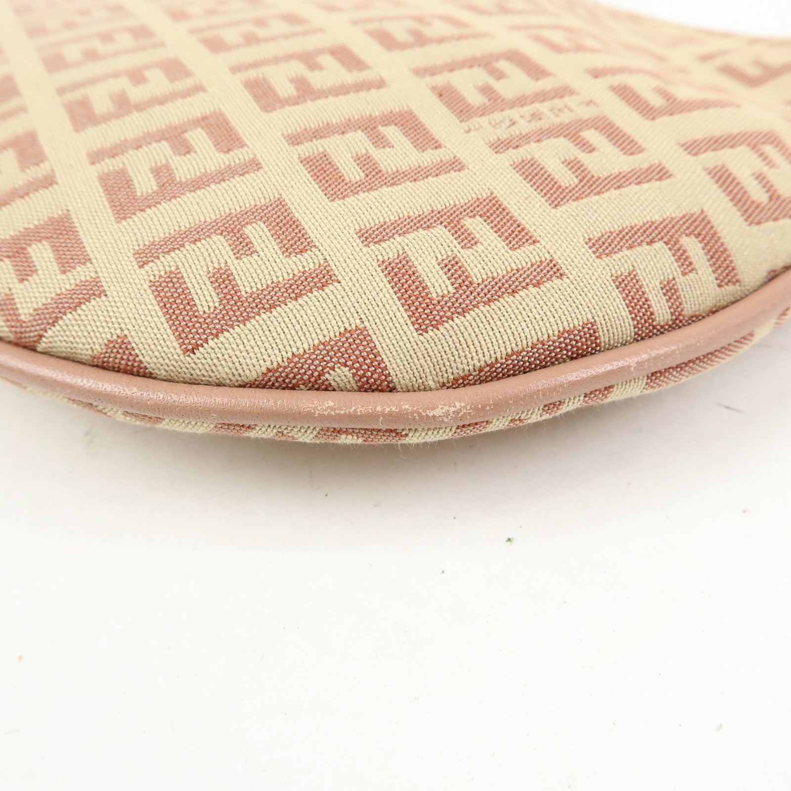 FENDI Zucchino Canvas Leather Hand Bag Beige Pink 8BR248