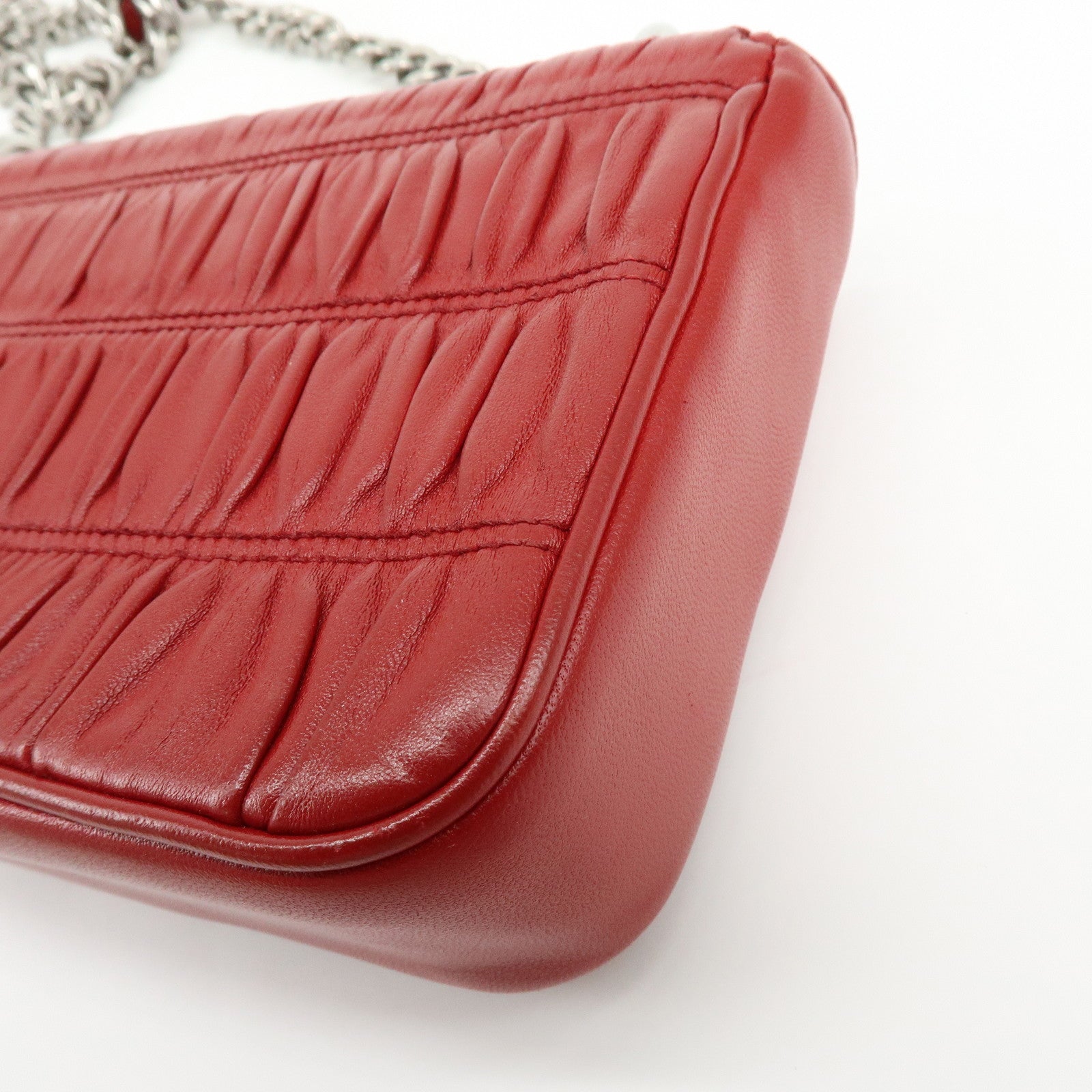 PRADA Nappa Goatskin Leather Chain Shoulder Bag Red 1BD140