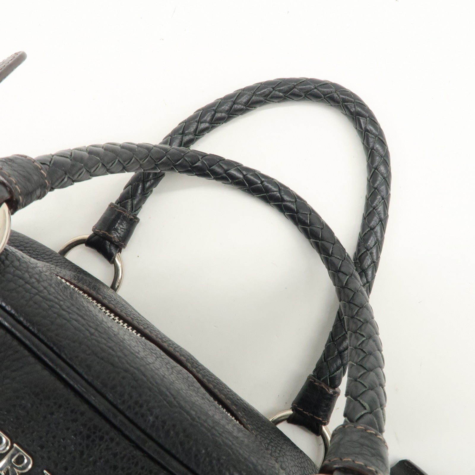 PRADA Logo Leather Hand Bag Mini Boston Bag Black BL0471 Used
