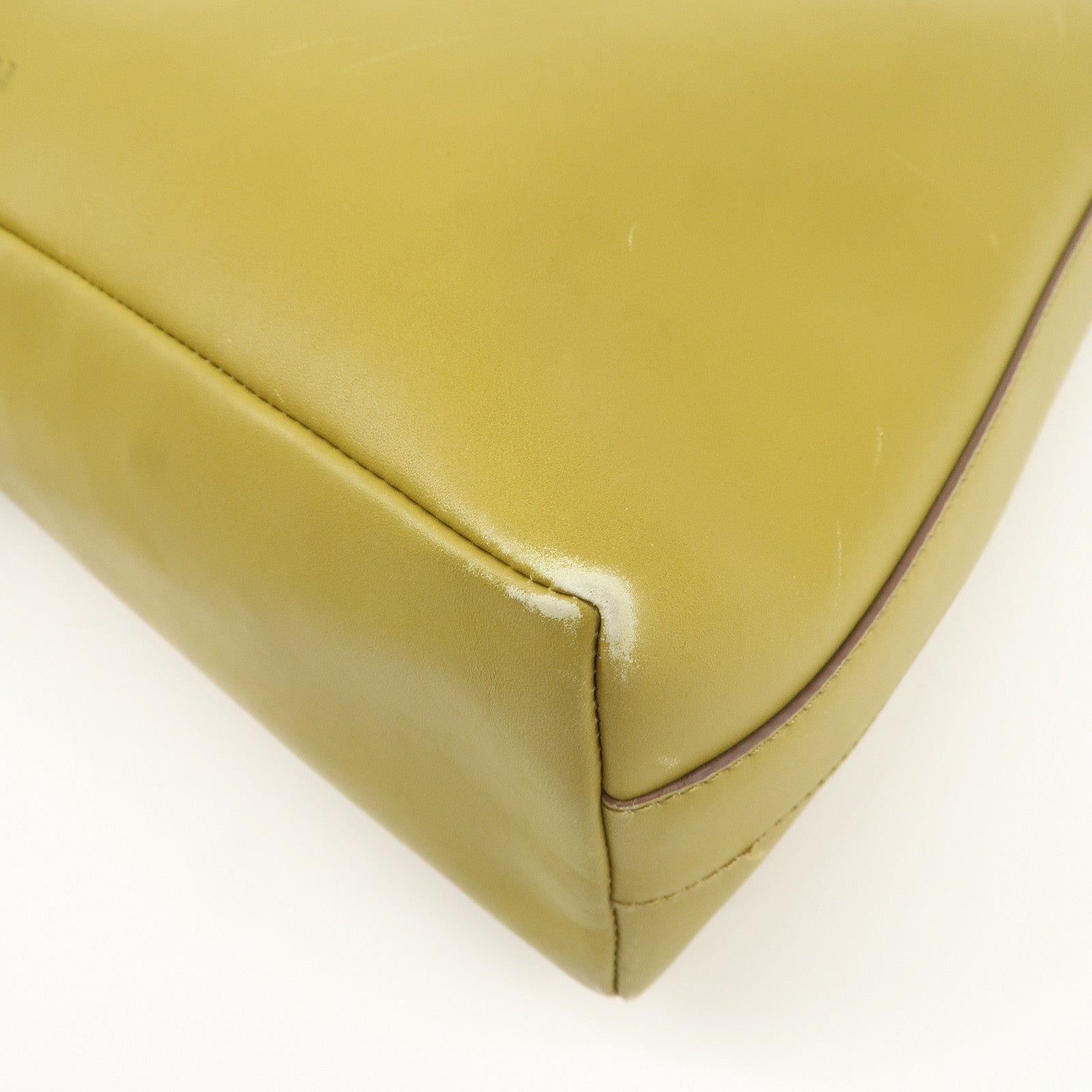 PRADA Leather Shoulder Bag Mustard Silver Hardware Used