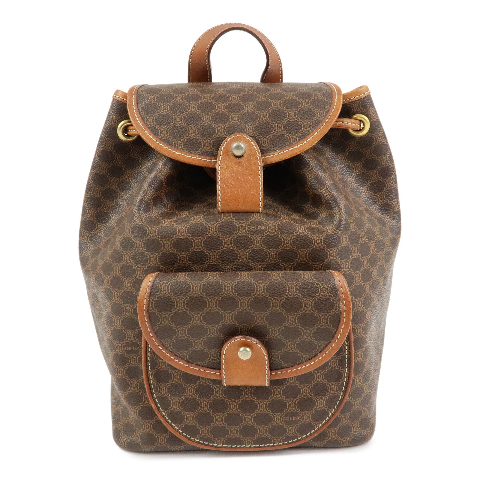 CELINE Macadam PVC Coated Canvas Leather Backpack Brown
