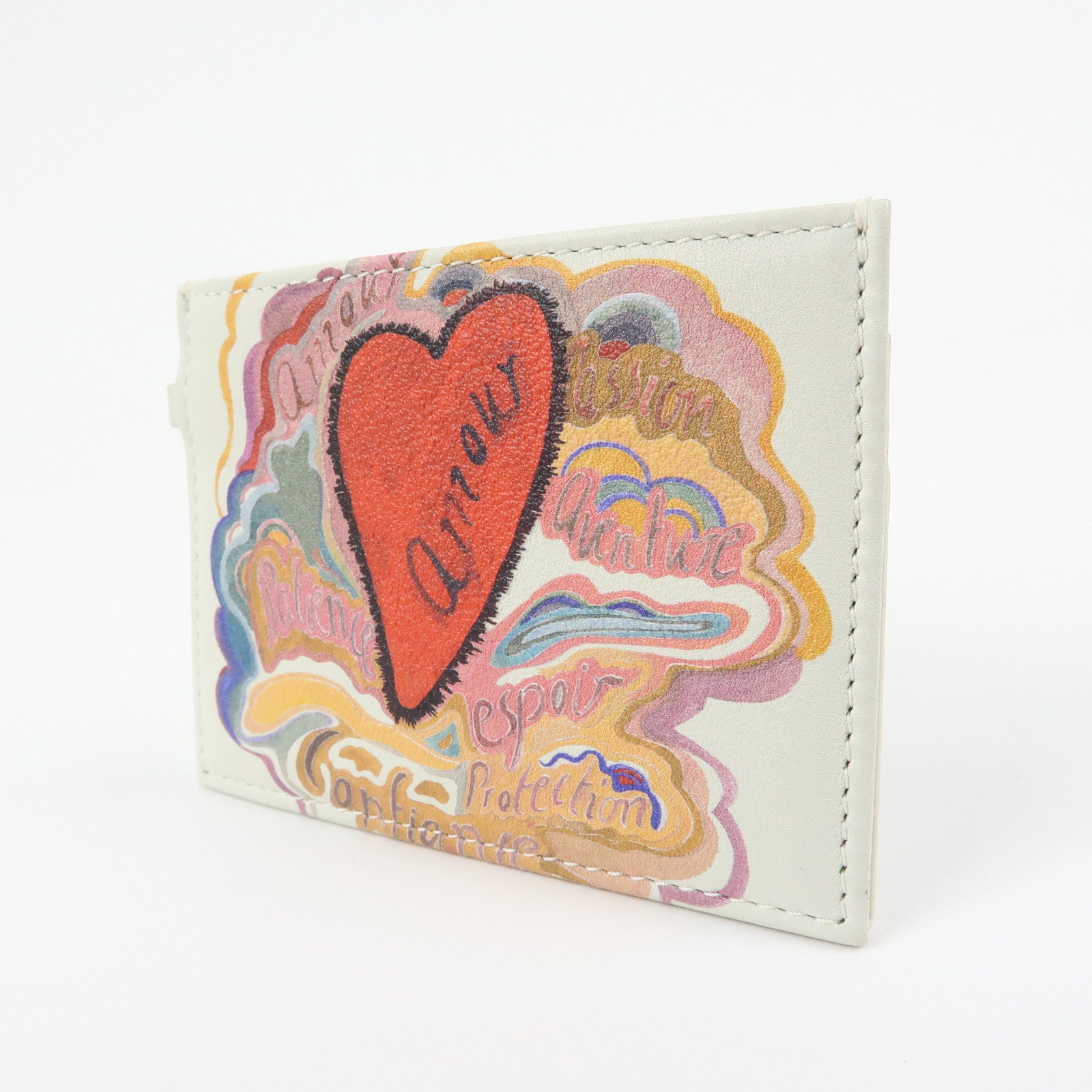 Christian Dior Lady Dior Amore Valentine Leather Card Case Ivory