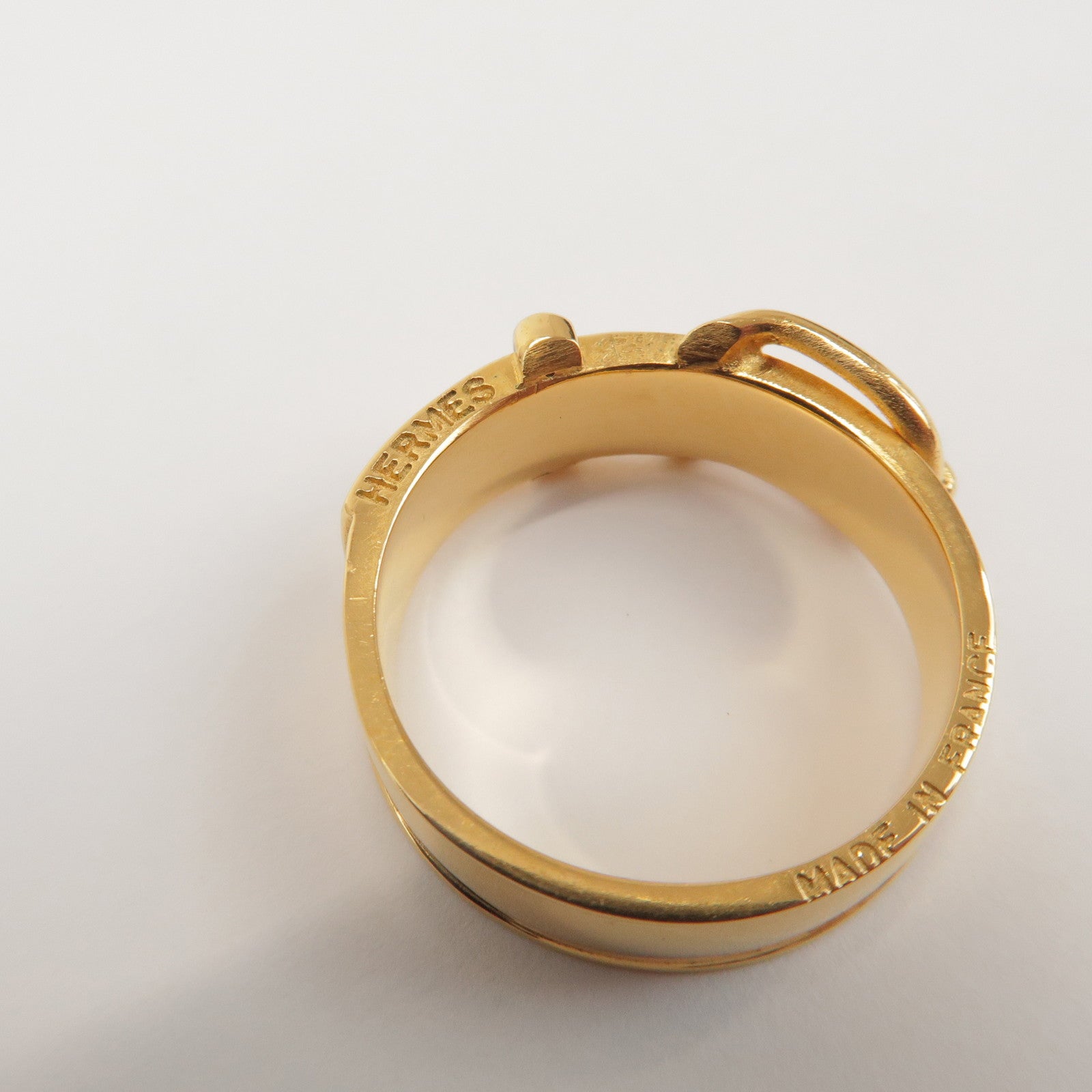 HERMES Ceinture Motif Metal Scarf Ring Gold