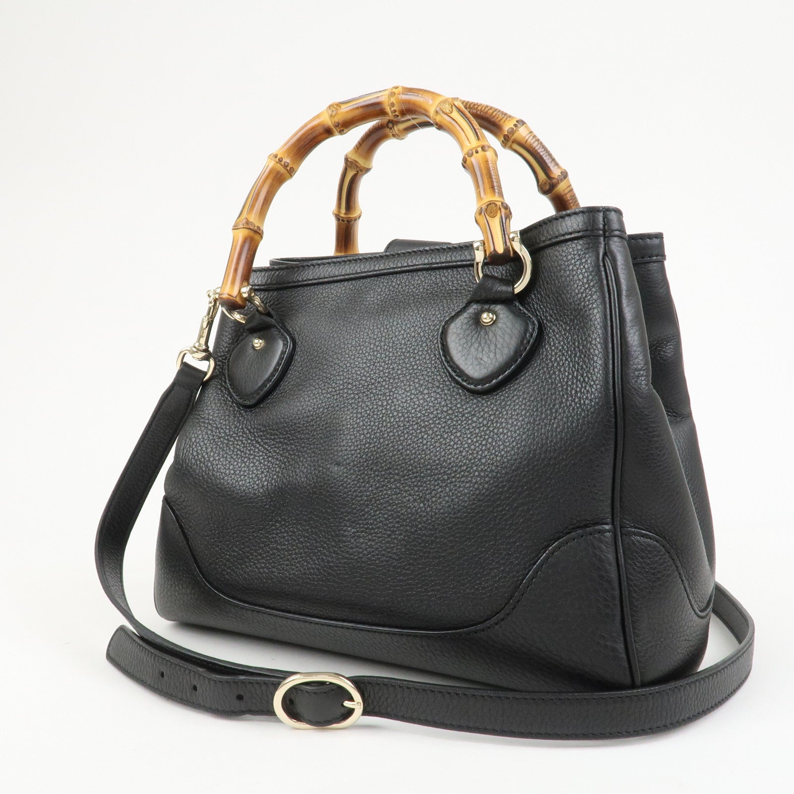 GUCCI Bamboo Logo Leather 2Way Shoulder Bag Hand Bag Black 308360