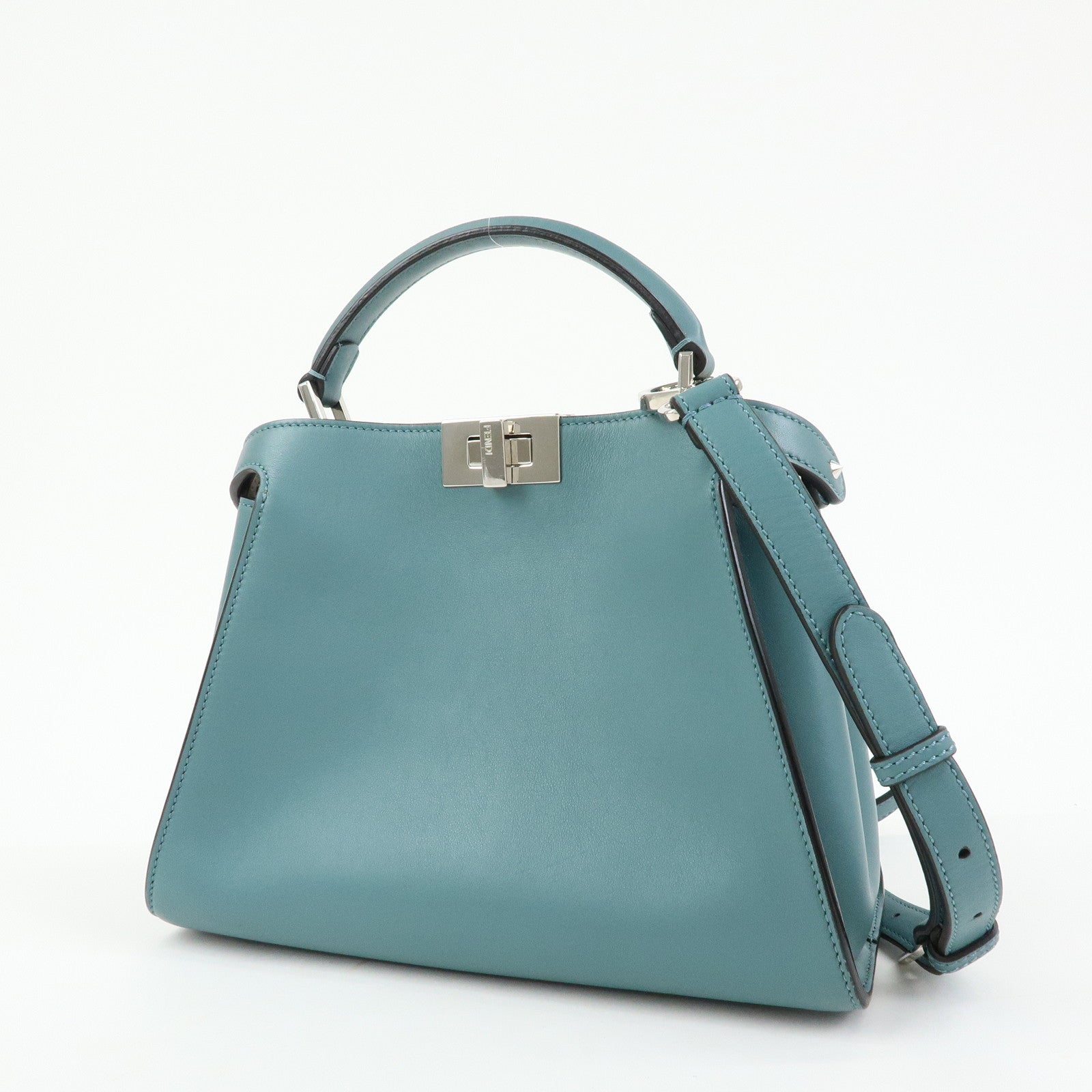 FENDI Peekaboo Iconic Essentially Leather 2Way Hand Bag Blue 8BN302