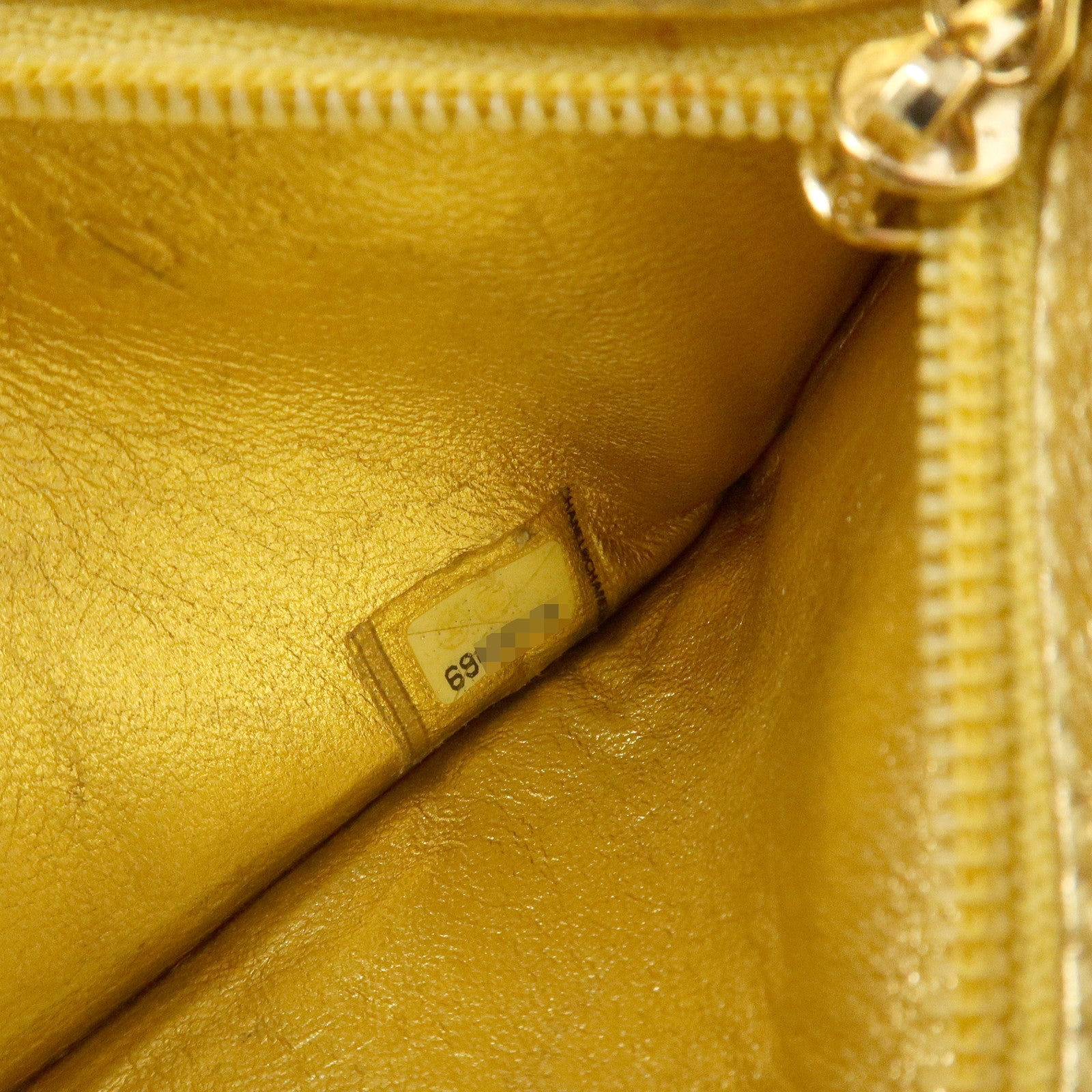 CHANEL Leather Unborn Calf Coin Case Gold Khaki Used