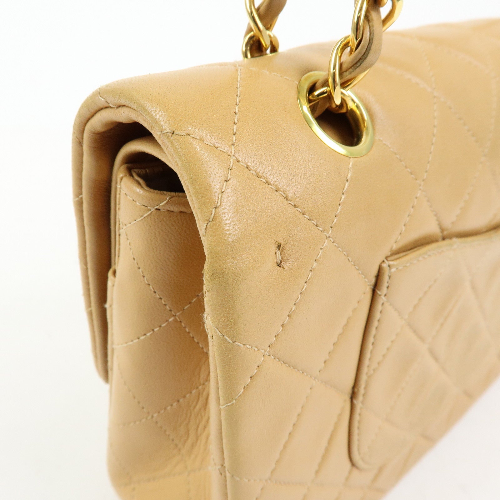 CHANEL Matelasse 25 Double Flap Chain Shoulder Bag Beige A01112