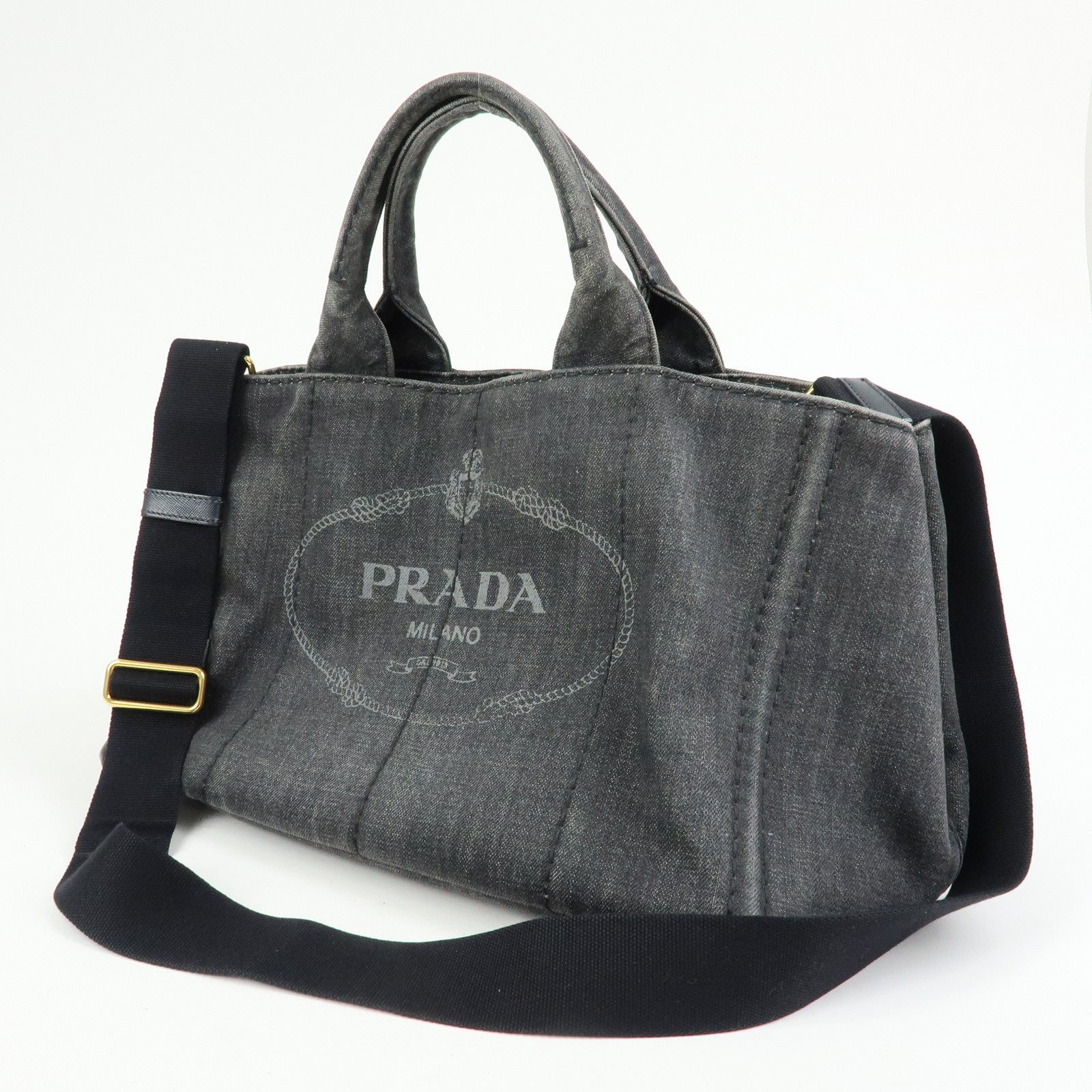 PRADA Triangle Logo Canapa Denim 2Way Bag Shoulder Bag Black 2642B
