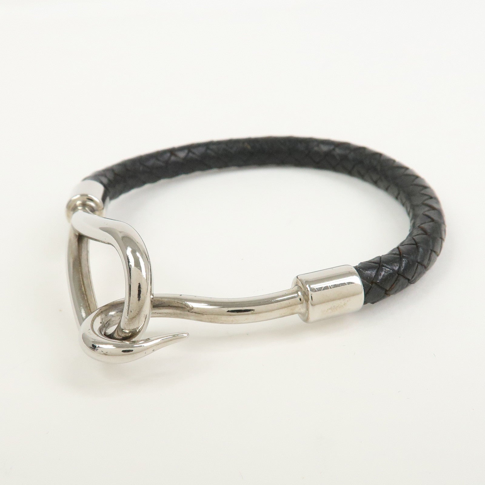 HERMES Jumbo Leather Metal Choker Bracelet Black