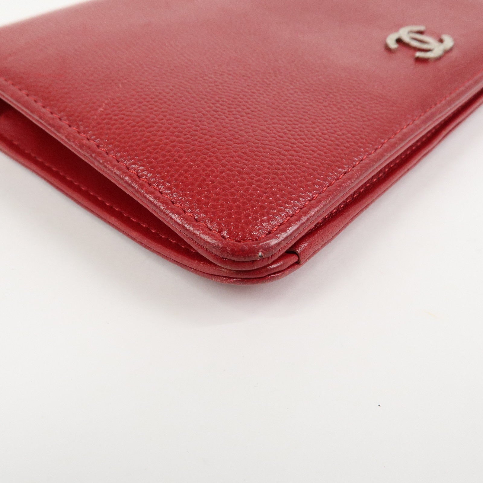 CHANEL COCO Mark Caviarskin Bi-Fold Long Wallet Red