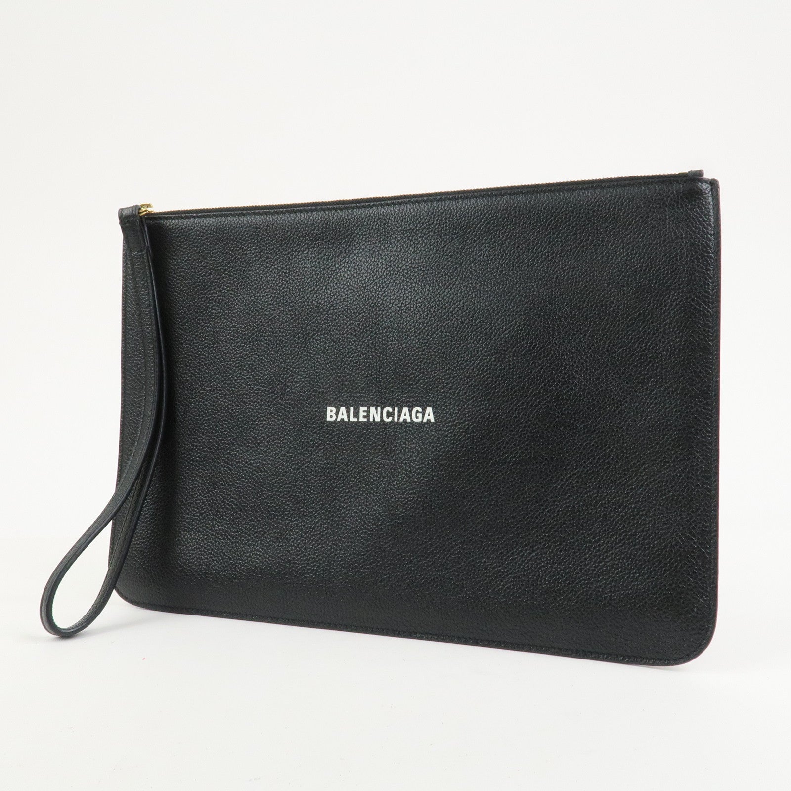 BALENCIAGA Everyday Leather Clutch Bag Flat Pouch Black 655605