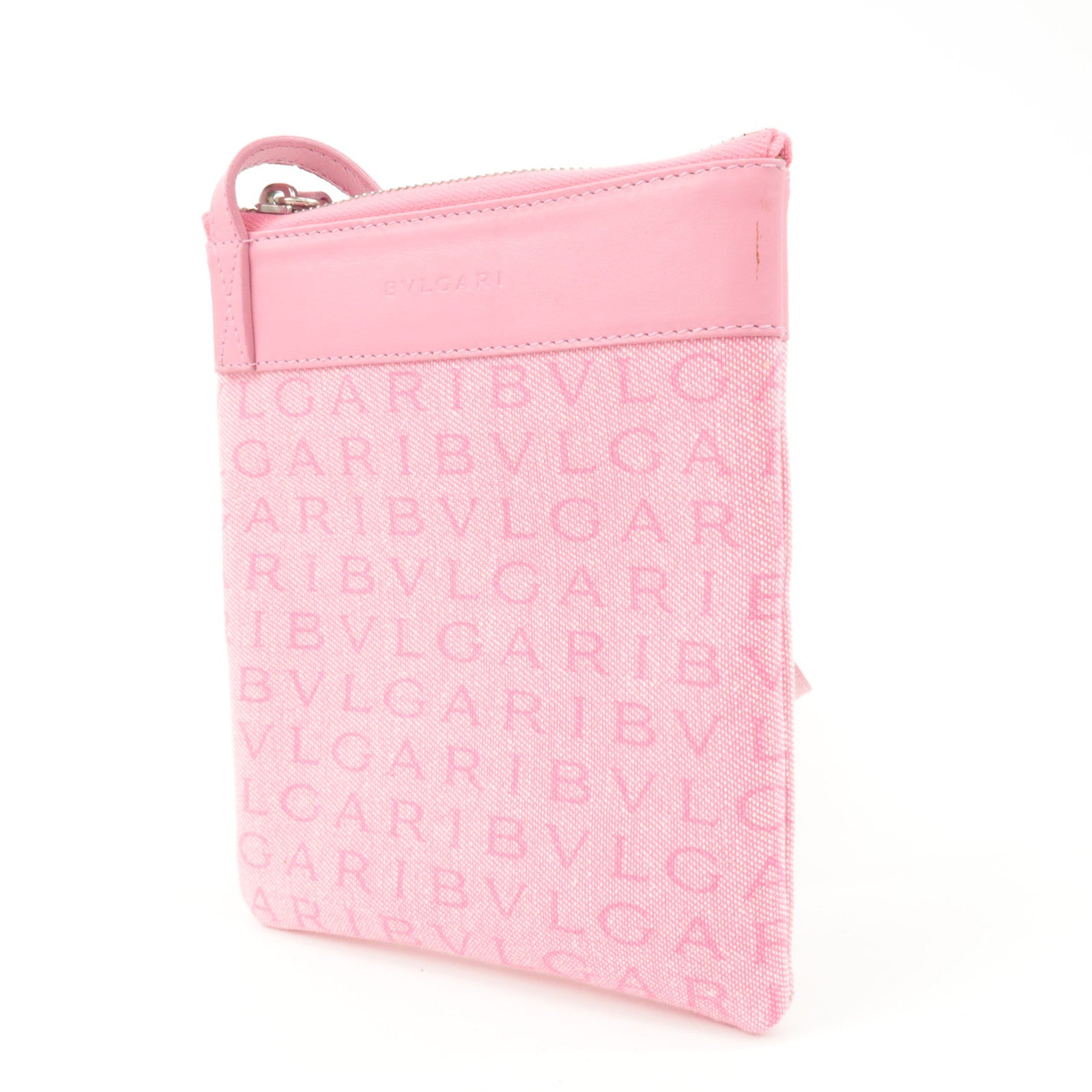 BVLGARI Logo Mania Leather Canvas Shoulder Bag Crossbody Bag Pink Used