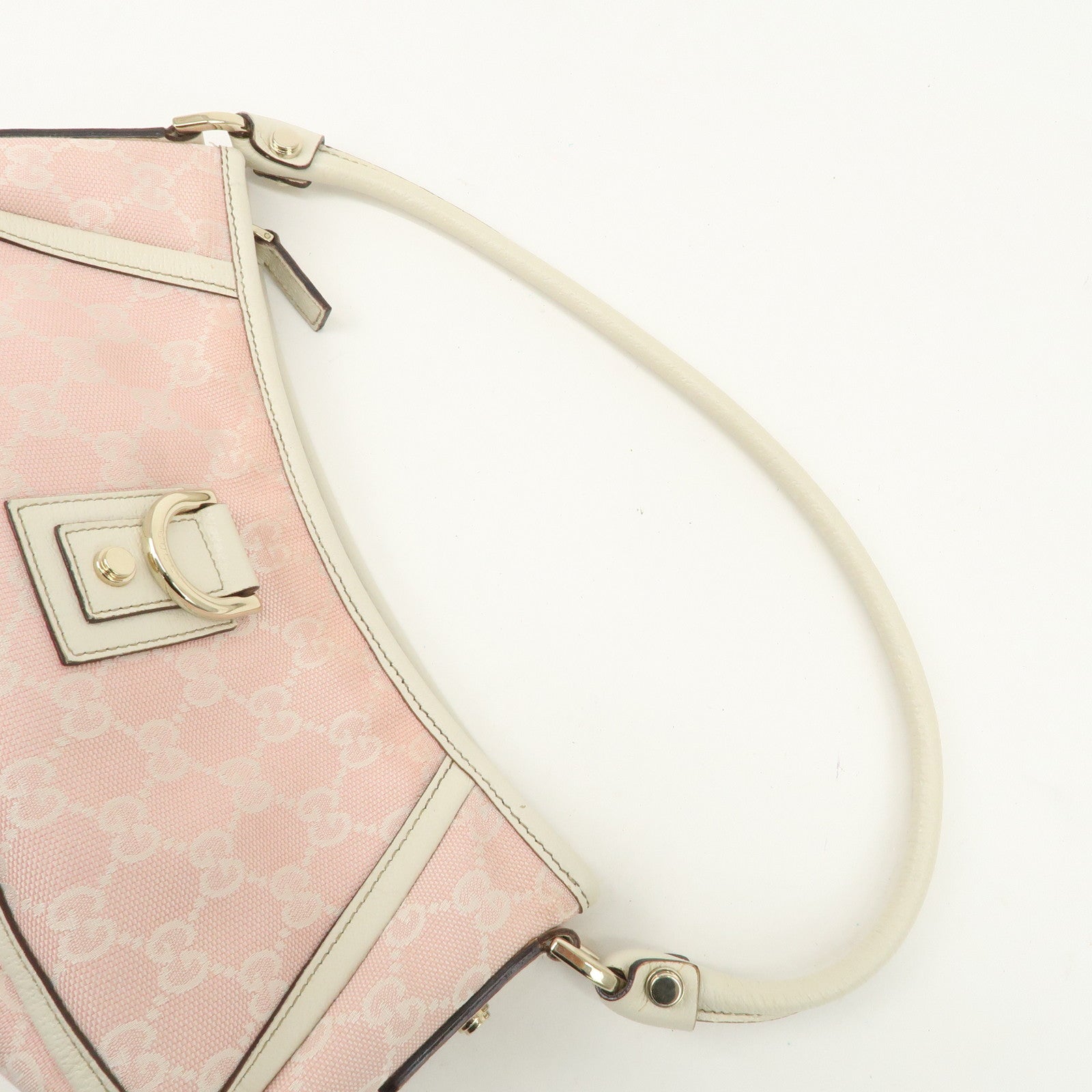 GUCCI Abbey GG Canvas Leather One Shoulder Bag Pink White 130939 Used