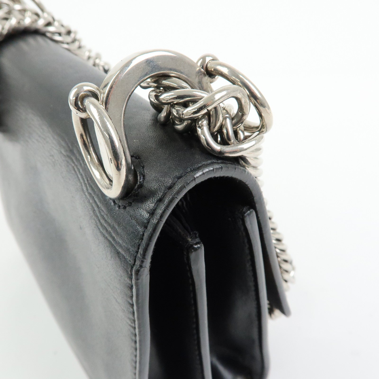 FENDI Kan I Mini Leather Chain Shoulder Crossbody Bag Black 8M0381