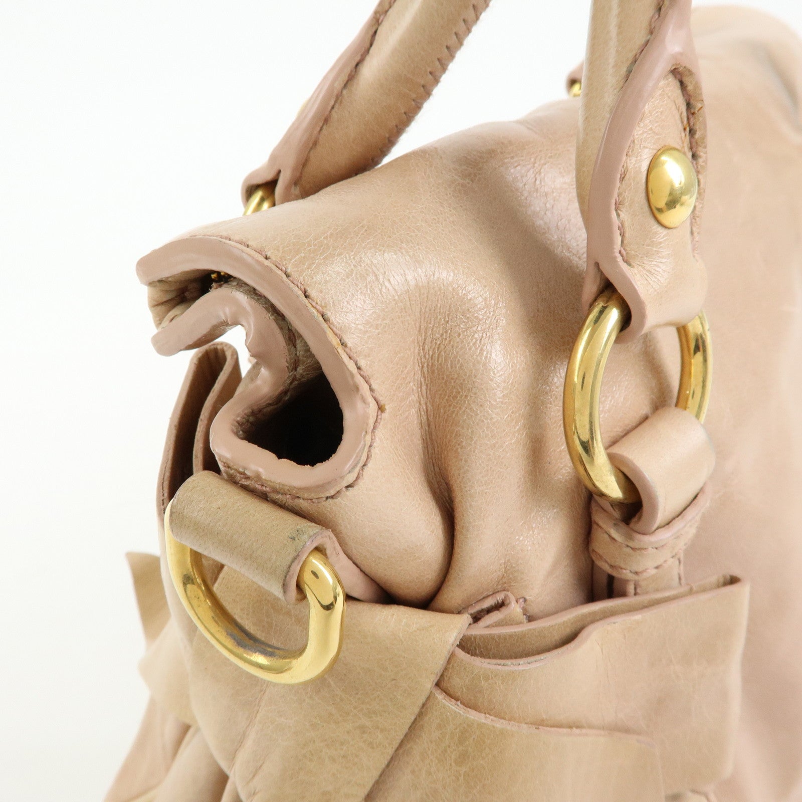 MIU MIU Leather Side Ribbon 2Way Bag Hand Bag Shoulder Bag Beige