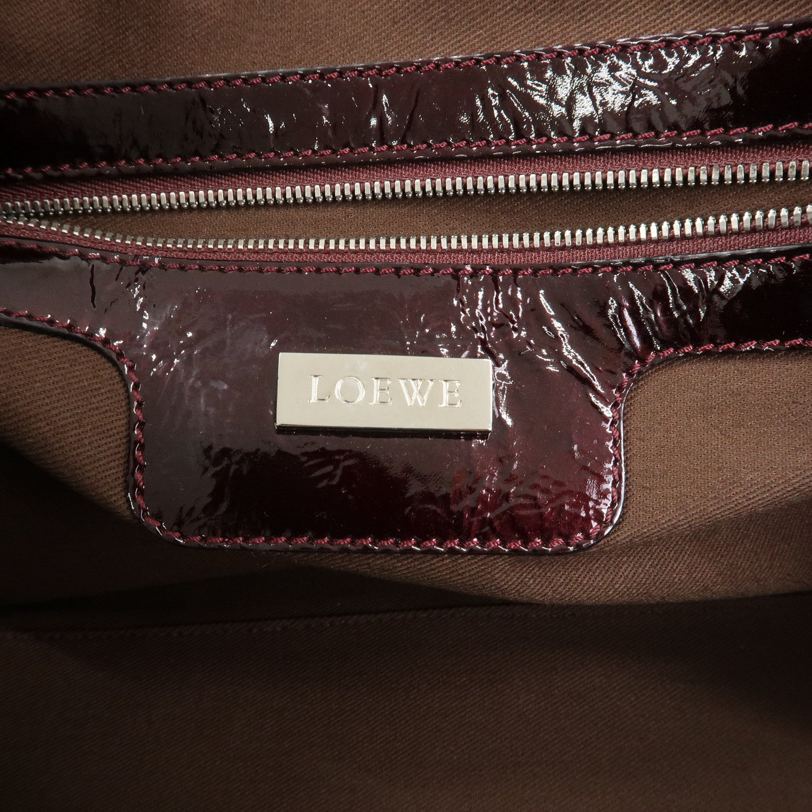 LOEWE Amazona Patent Leather Hand Bag Burgundy