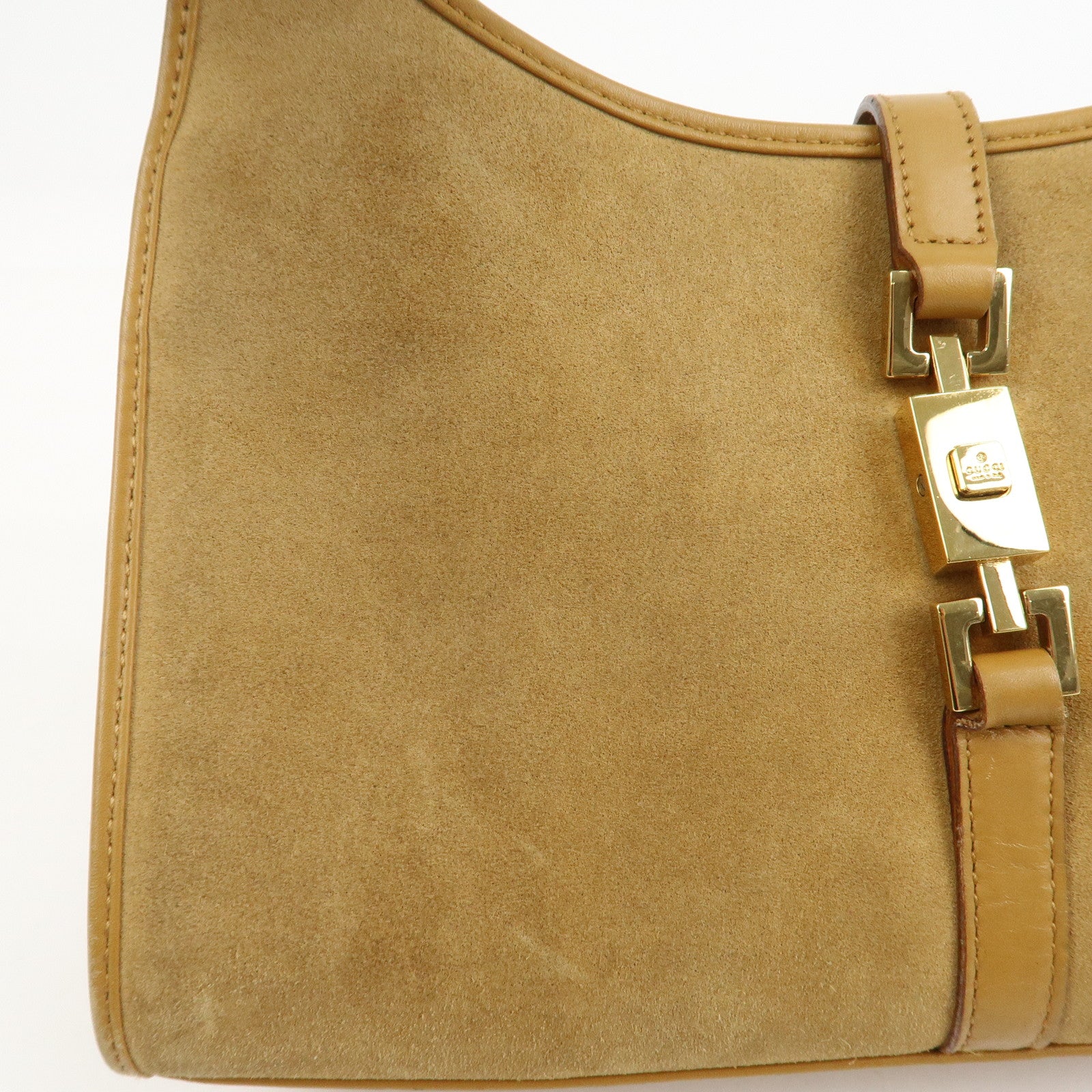 GUCCI Jackie Logo Suede Leather Shoulder Bag Light Brown 002・1068