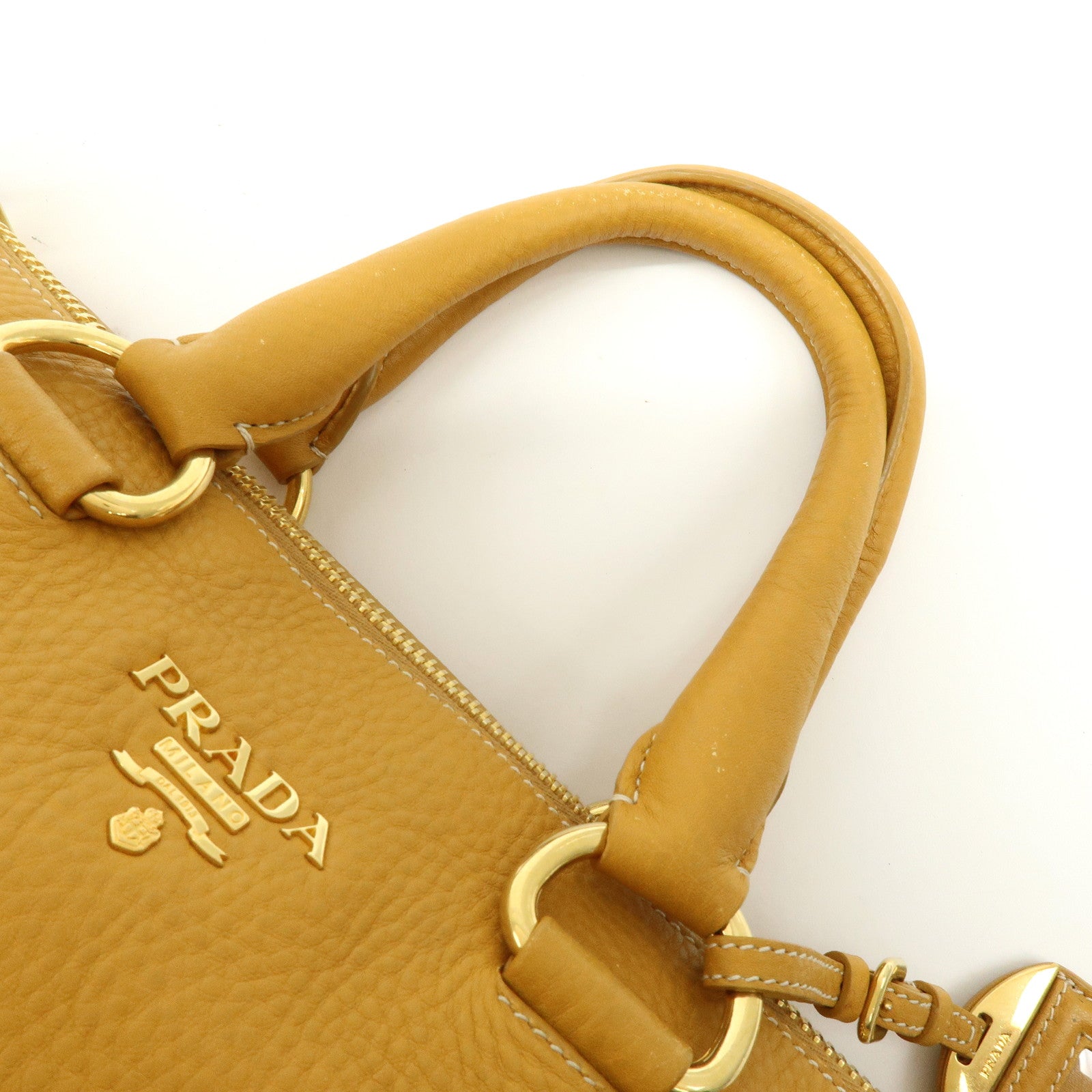 PRADA Triangle Logo Leather 2Way Bag Hand Bag Shoulder Bag BL0778