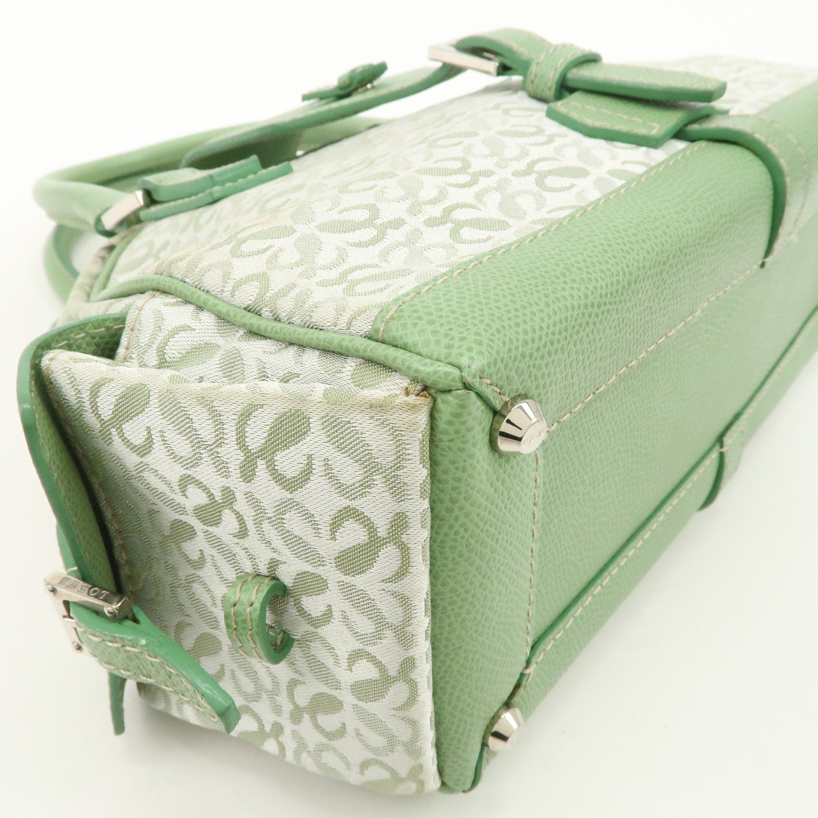 LOEWE Anagram Canvas Leather Hand Bag Light Green