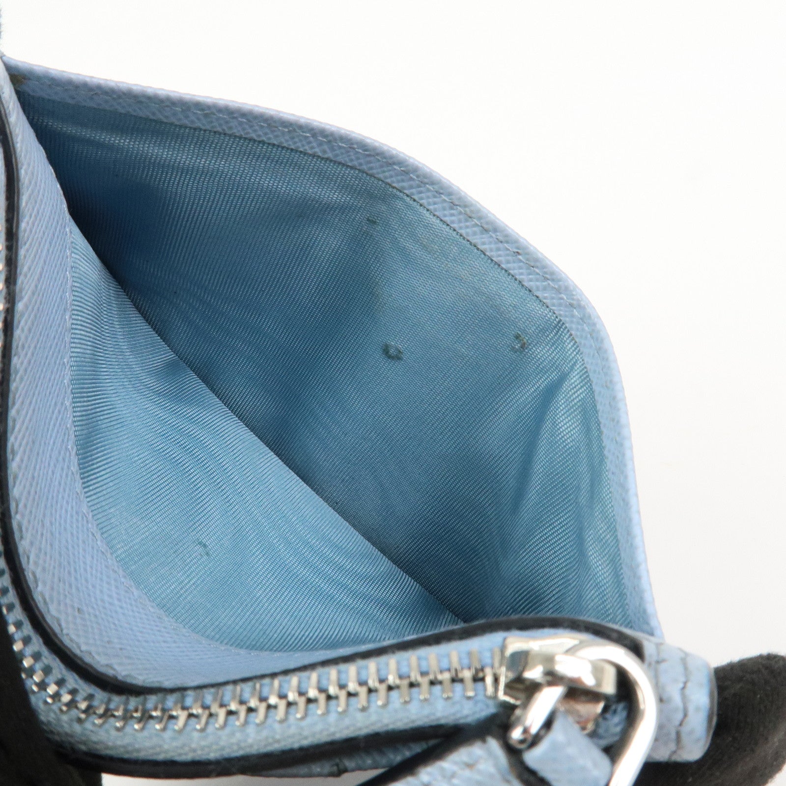 PRADA Triangle Logo Saffiano Leather Card Case Light Blue 2MC084