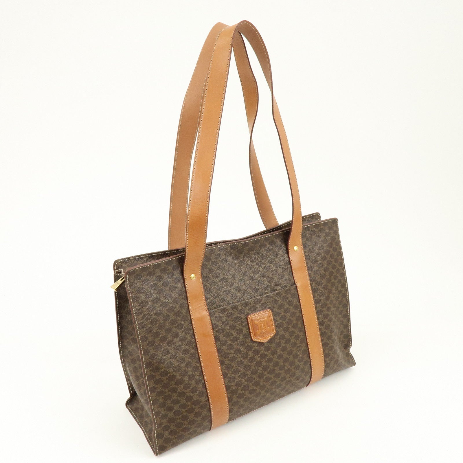 CELINE Macadam PVC Canvas Leather Tote Bag Shoulder Bag Brown