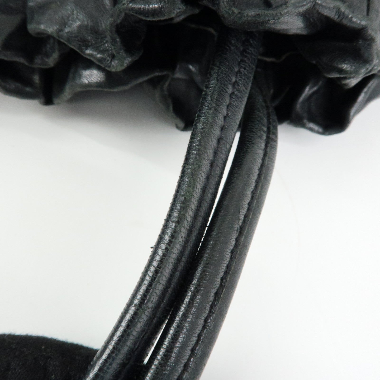 PRADA Leather Drawstring Shoulder Bag Hand Bag Black