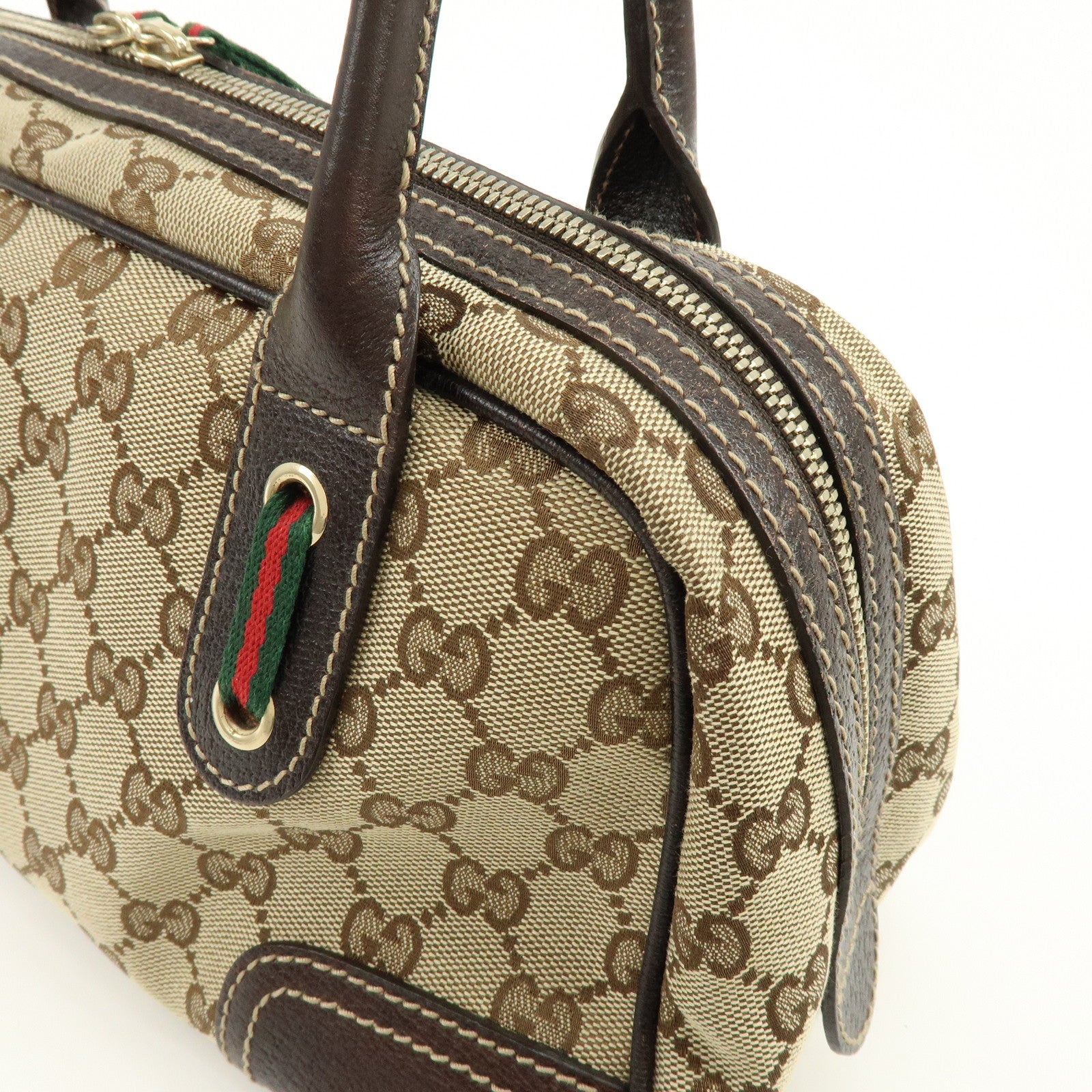 GUCCI Princy Sherry GG Canvas Leather Boston Bag Brown 161720