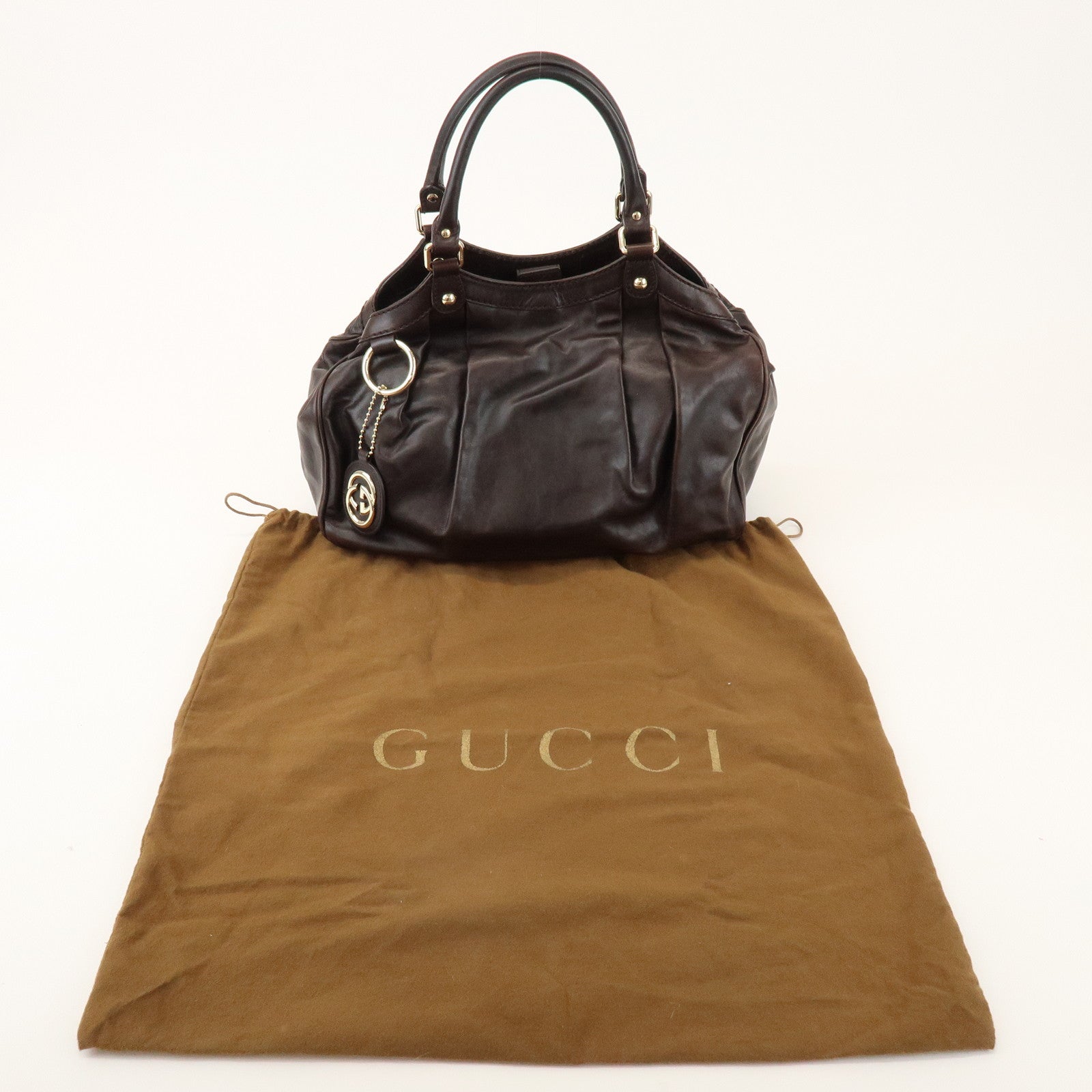 GUCCI Sukey Interlocking G Leather Tote Bag Hand Bag Brown 211944