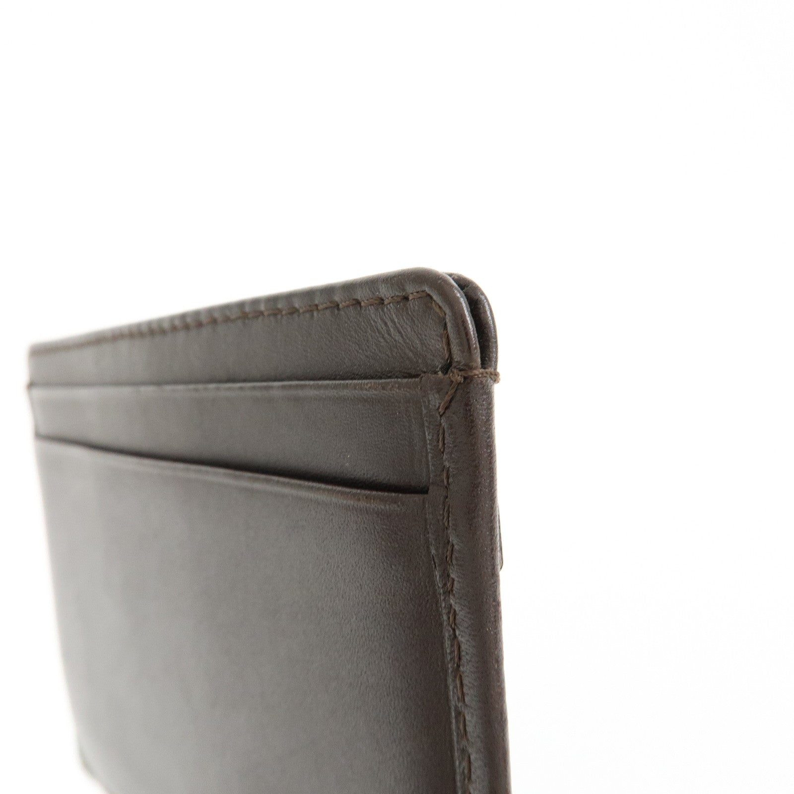 CHANEL Cambon Line COCO Mark Lamb Skin Leather Card Case A26725