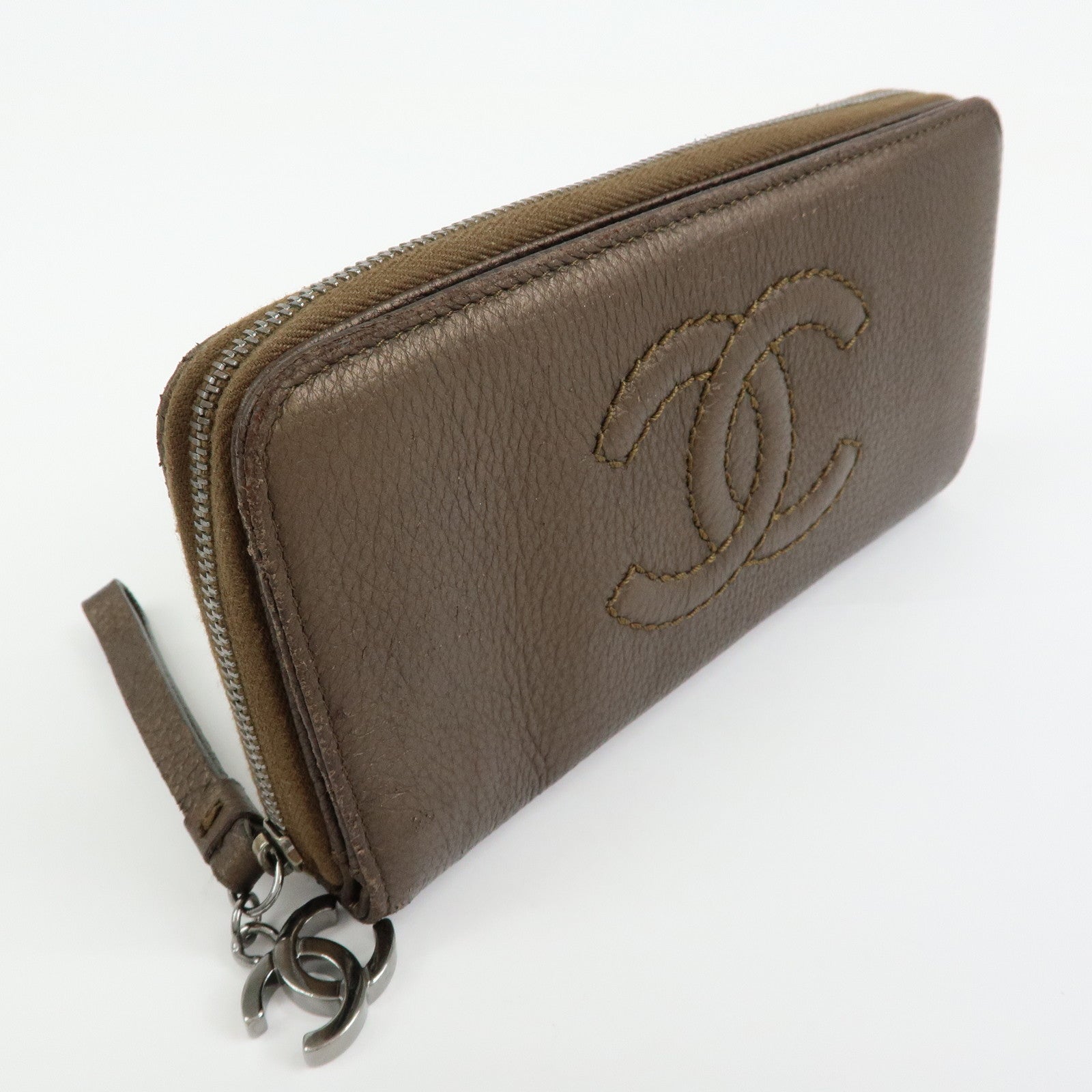 CHANEL COCO Mark Luxury Line Calf Leather Long Wallet Brown