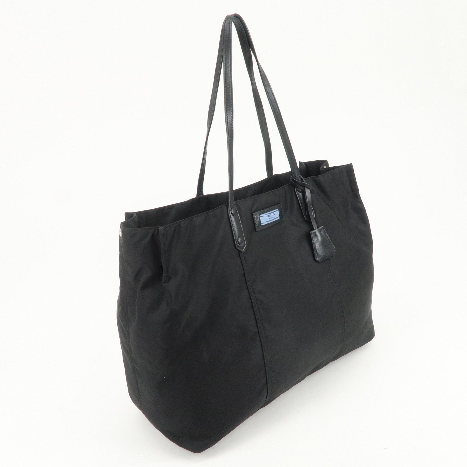 PRADA Etiquette Nylon Leather Tote Bag Shoulder Bag Black 1BG184